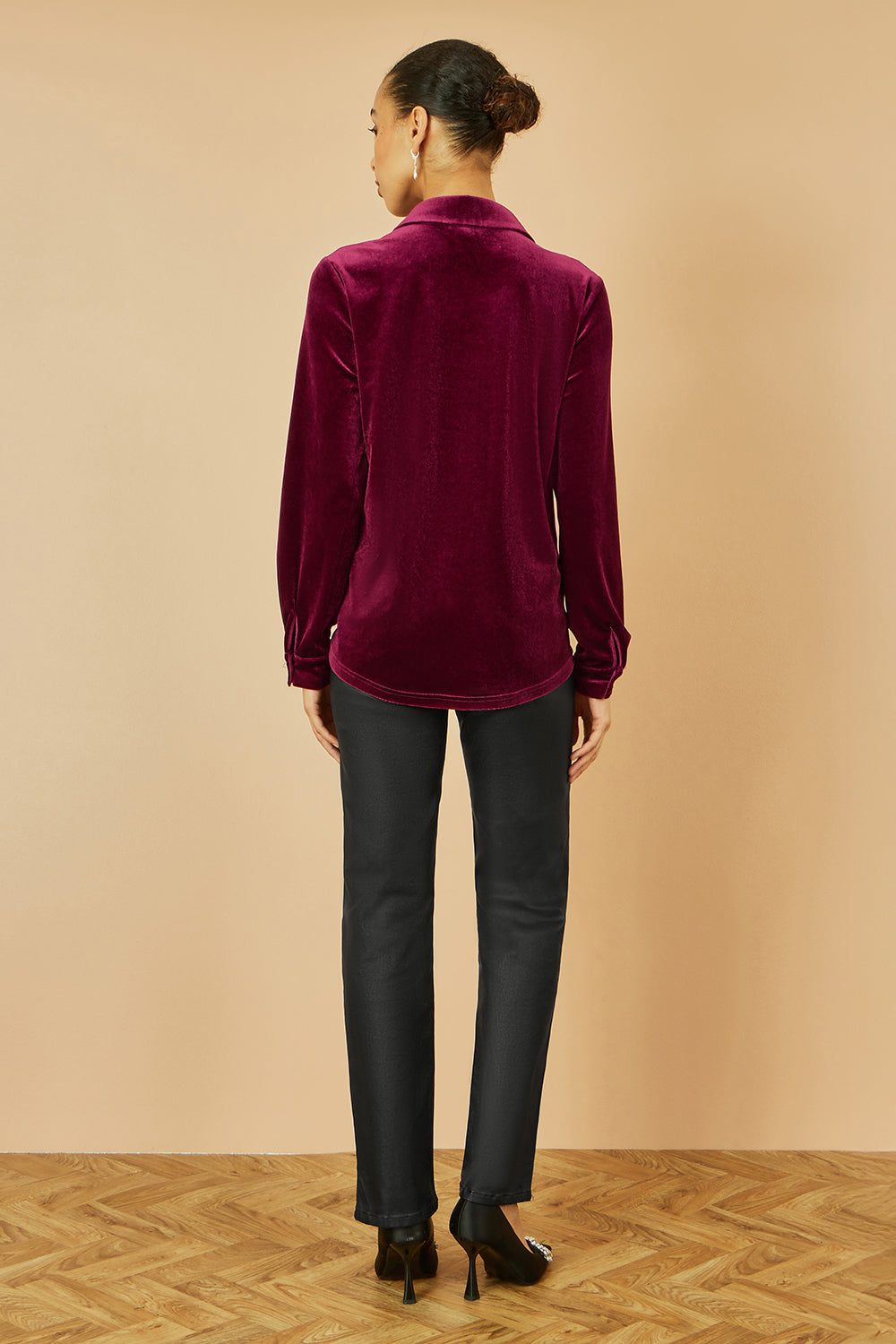 Yumi Burgundy Velvet Relaxed Fit Shirt Top Yumi