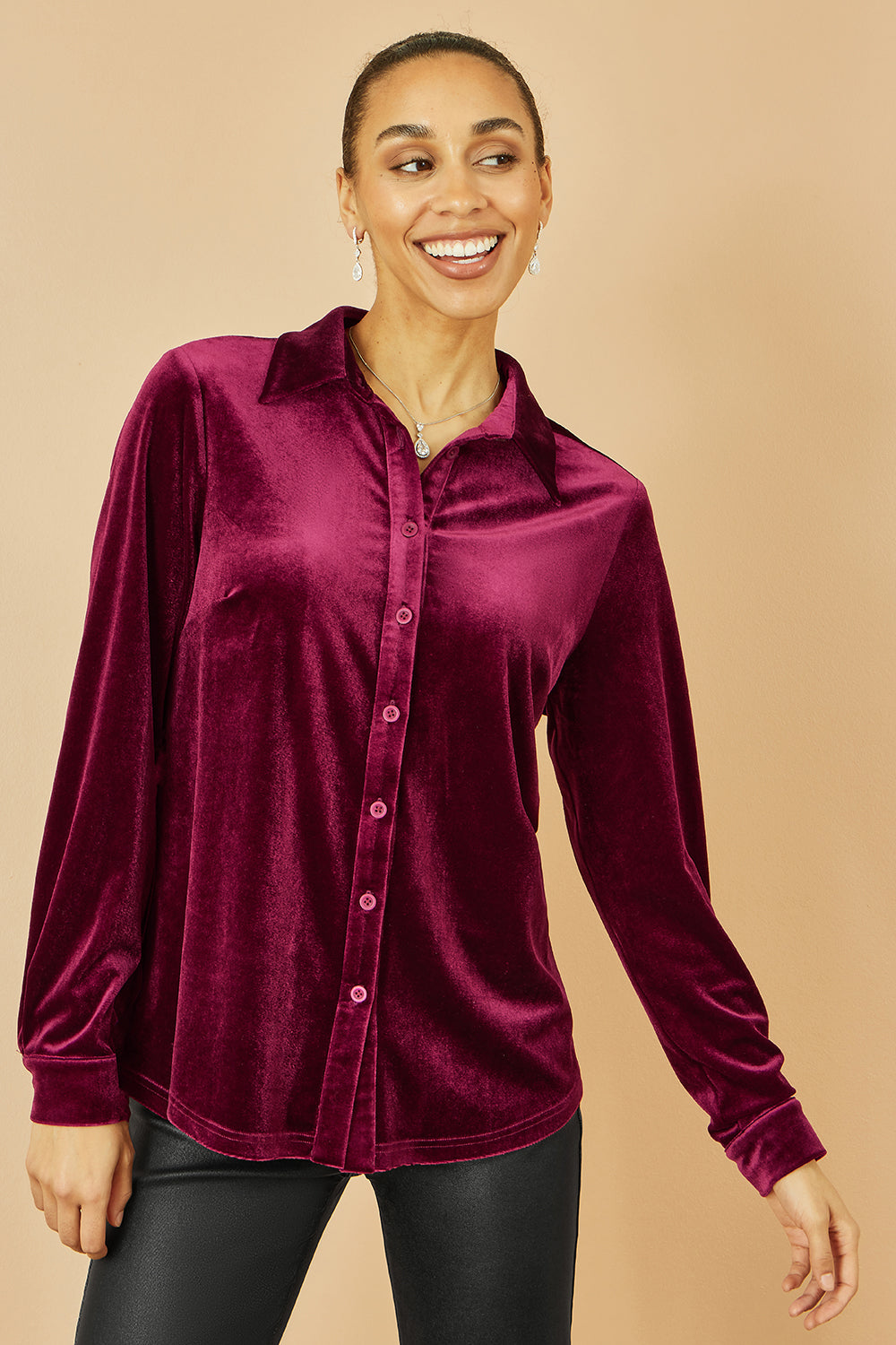 Yumi Burgundy Velvet Relaxed Fit Shirt Top Yumi