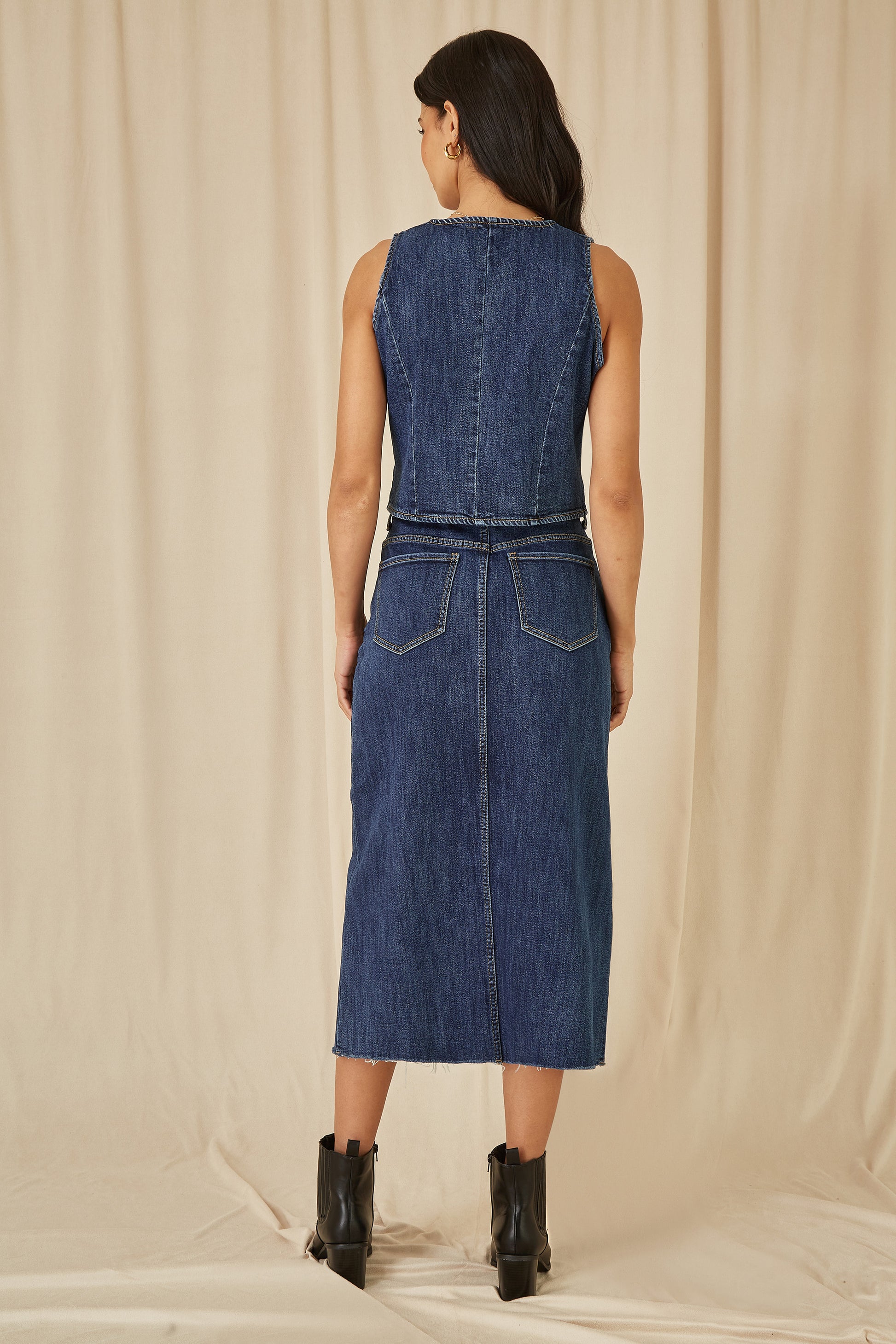 Yumi Blue Denim Stretch Waistcoat Yumi