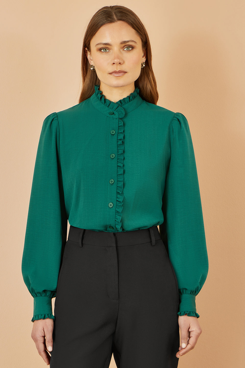 Yumi Green Frill High Neck Shirt SHIRT Yumi