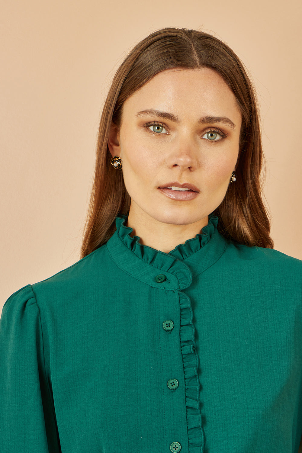 Yumi Green Frill High Neck Shirt SHIRT Yumi