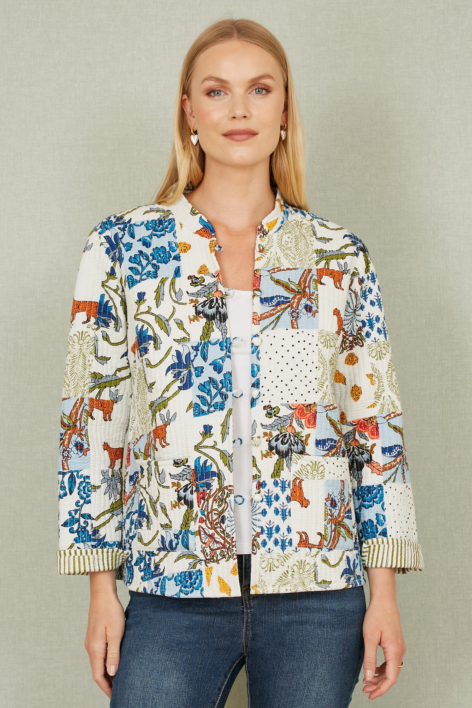 Patchwork Print Reversible Cotton Quilted Jacket