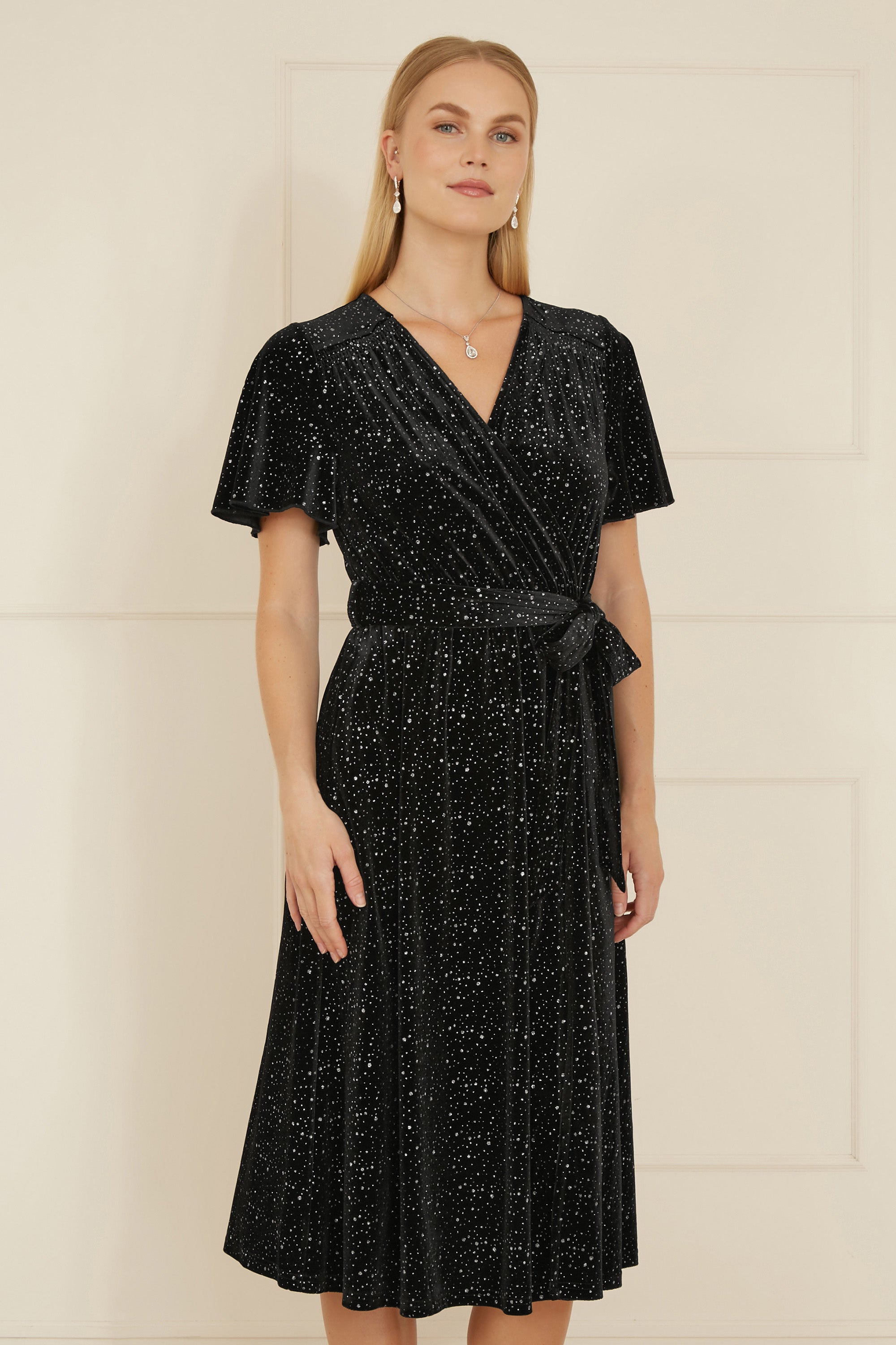 Velvet Sparkle Wrap Midi Dress