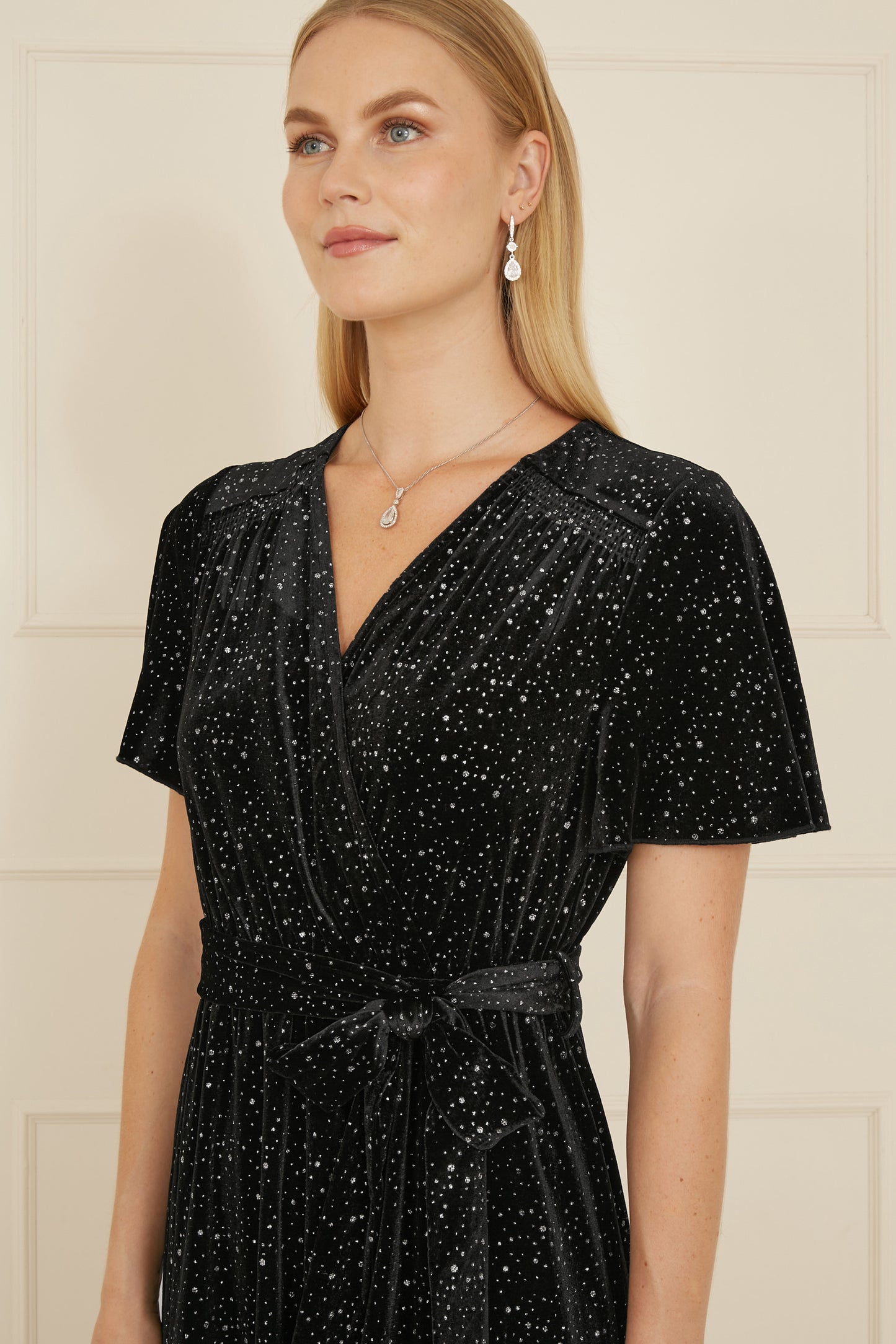 Yumi Black Velvet Sparkle Wrap Midi Dress Yumi