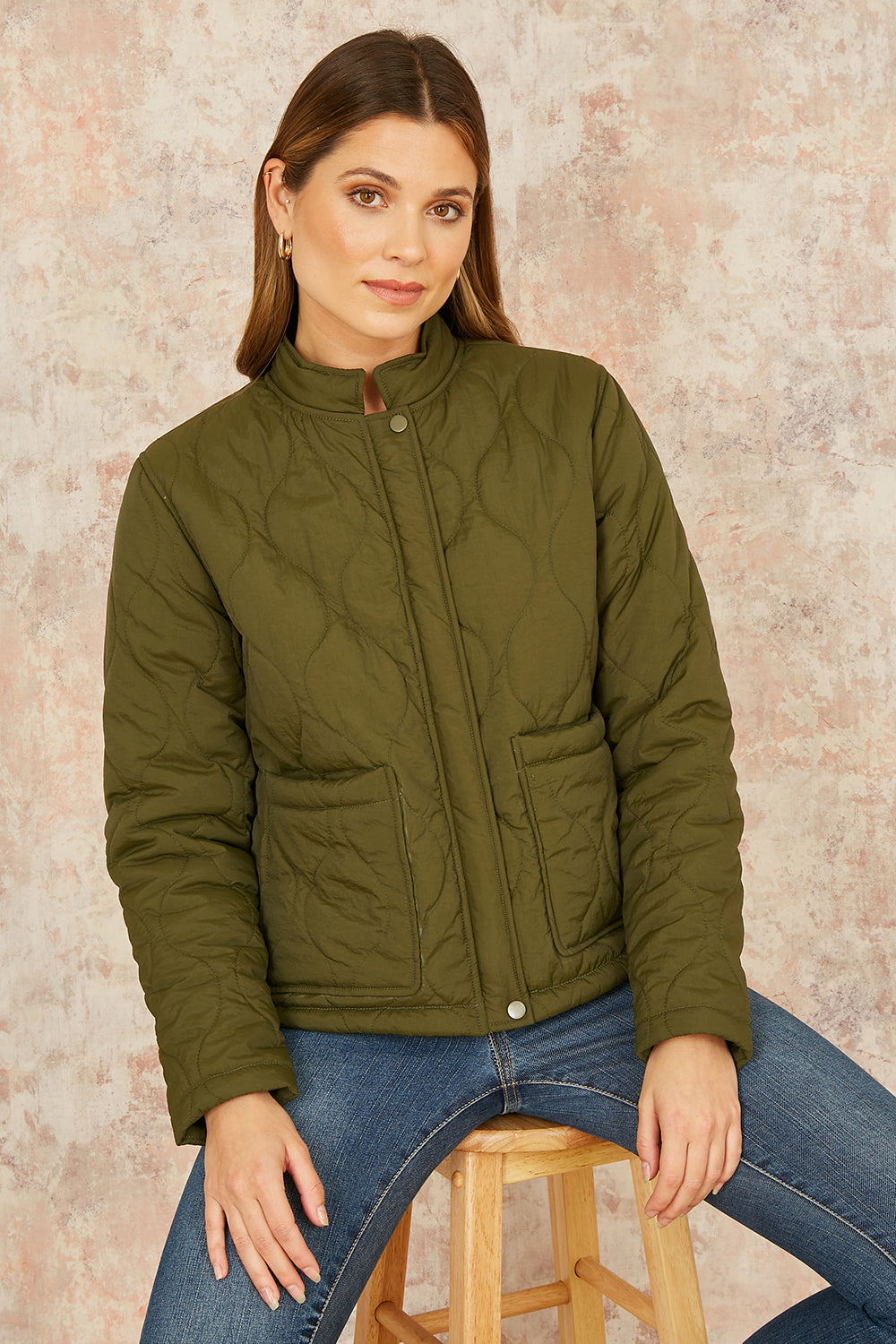 Yumi Green Short Quilted Jacket JACKET Yumi
