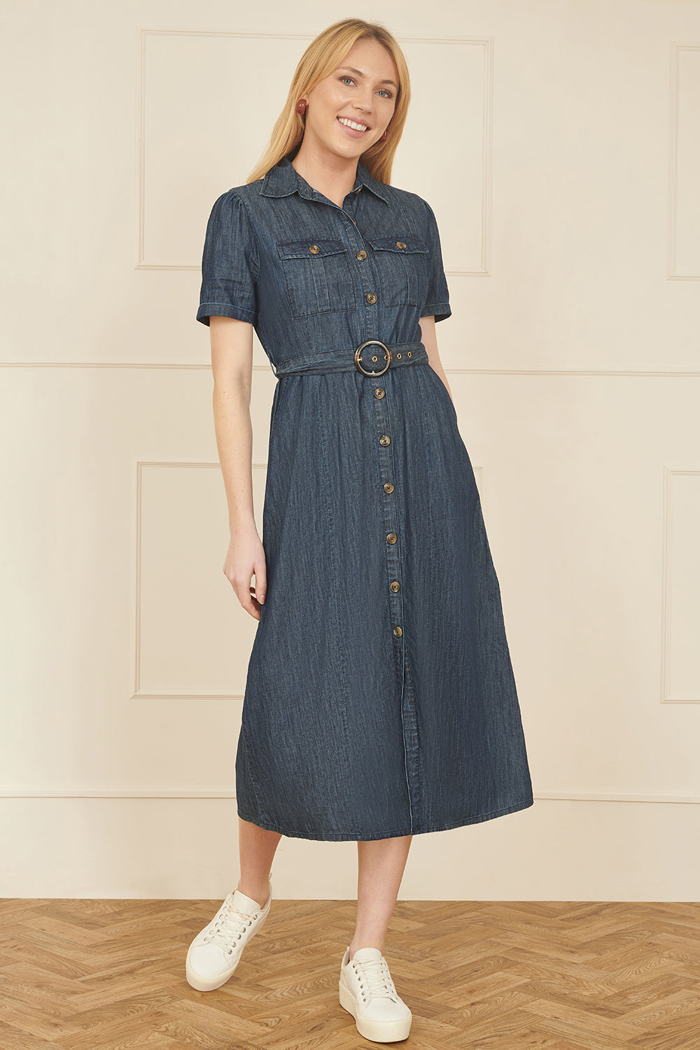 Yumi Blue Chambray Utility Midi Denim Shirt Dress | Yumi Yumi Blue Chambray Utility Midi Denim Shirt Dress | Yumi