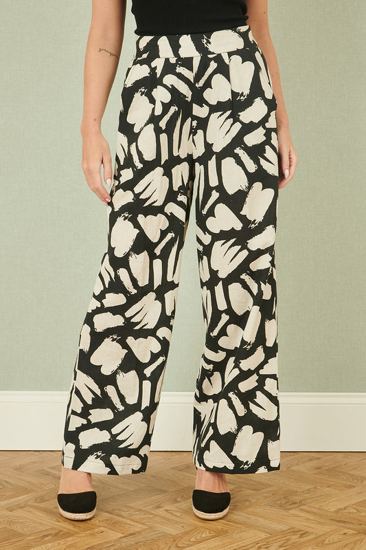 Yumi Black Cotton Splash Print Relaxed Fit Trousers TROUSER Yumi