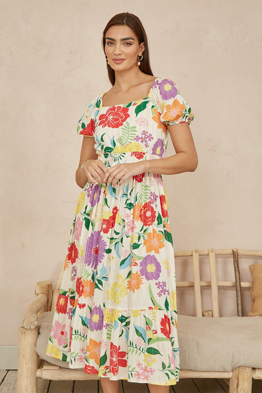 Yumi White Big Floral Midi Dress DRES Day Yumi