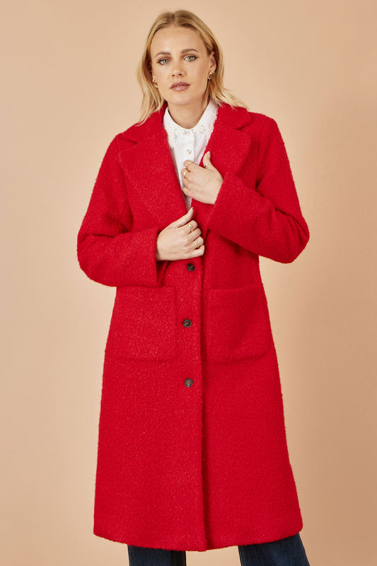 Yumi Red Boucle Long Line Coat COAT Yumi