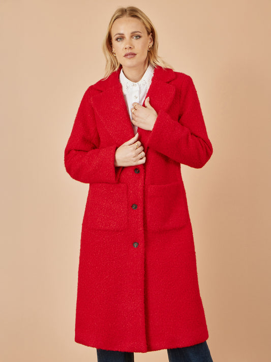 Yumi Red Boucle Long Line Coat COAT Yumi