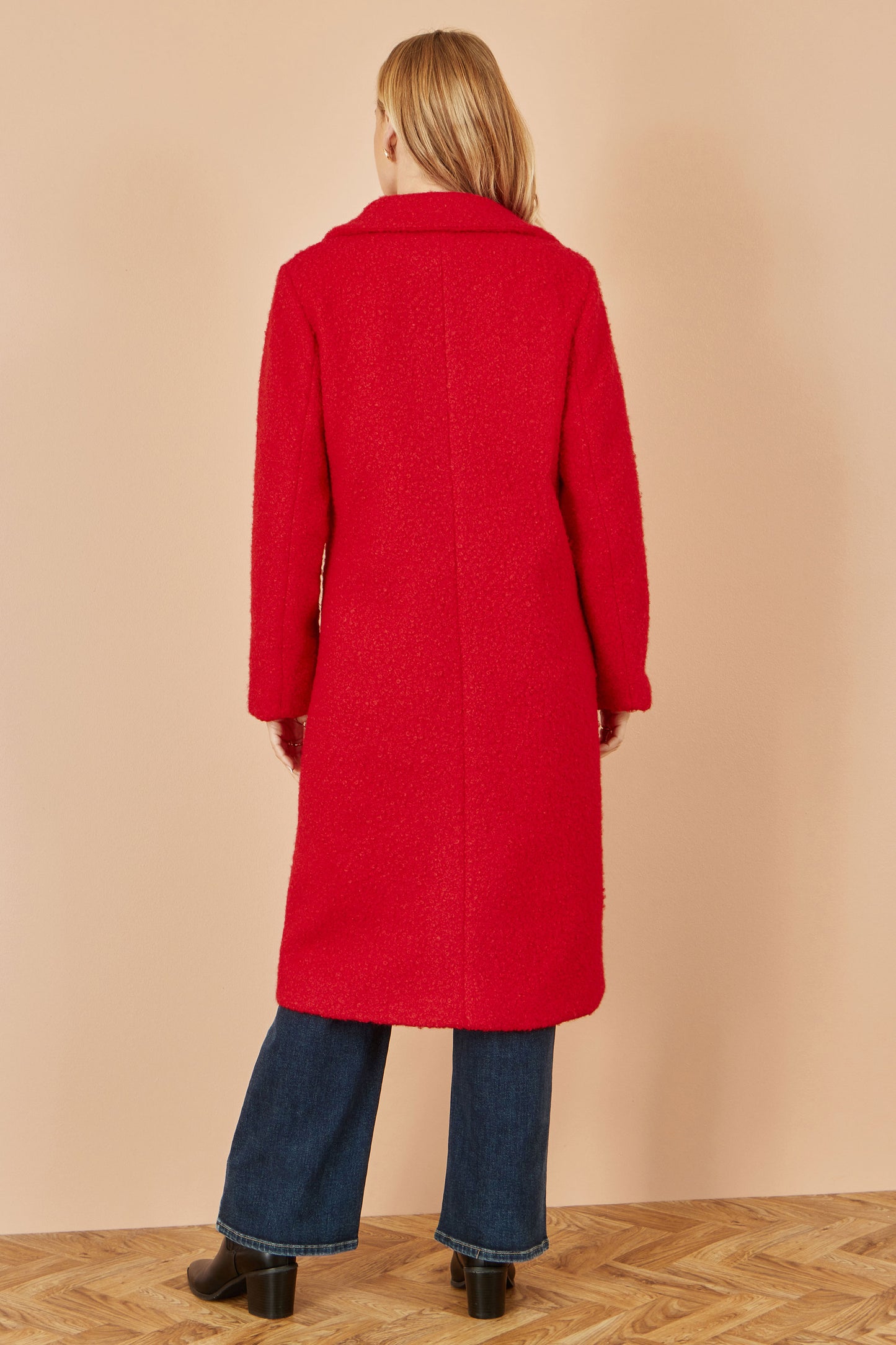Yumi Red Boucle Long Line Coat COAT Yumi