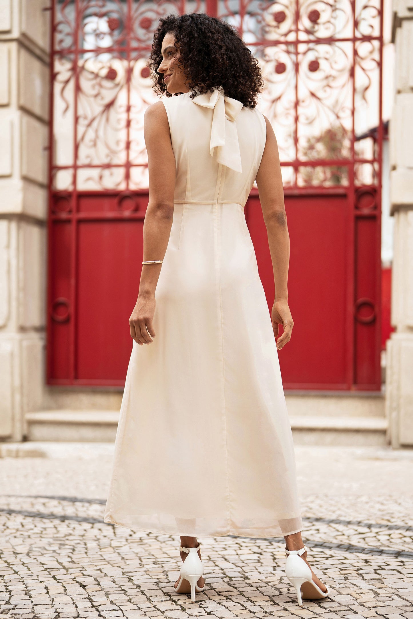 Yumi Ivory Flower Halter Neck Maxi Dress Dress Occasion Yumi