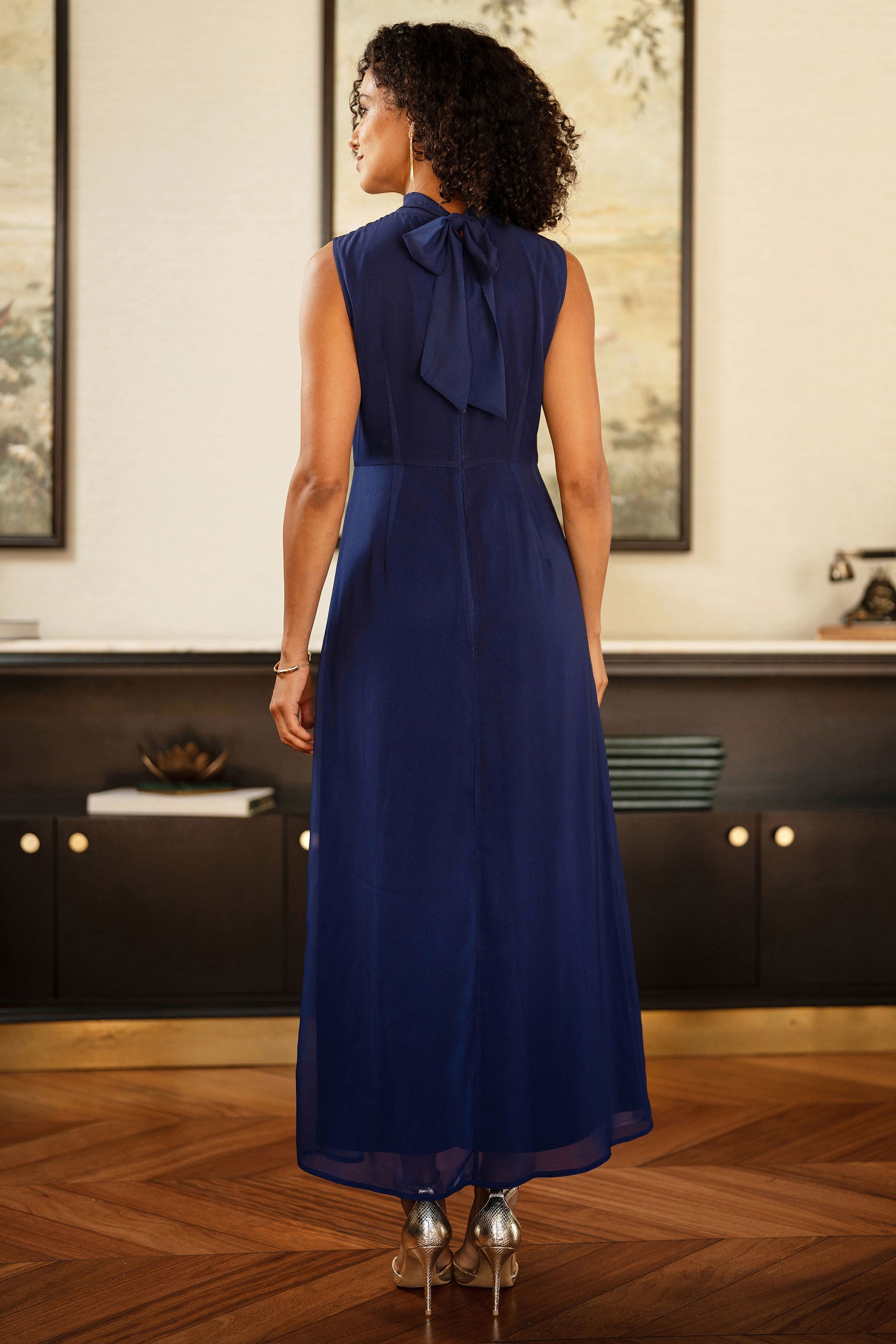 Yumi Navy Flower Halter Neck Maxi Dress Dress Occasion Yumi