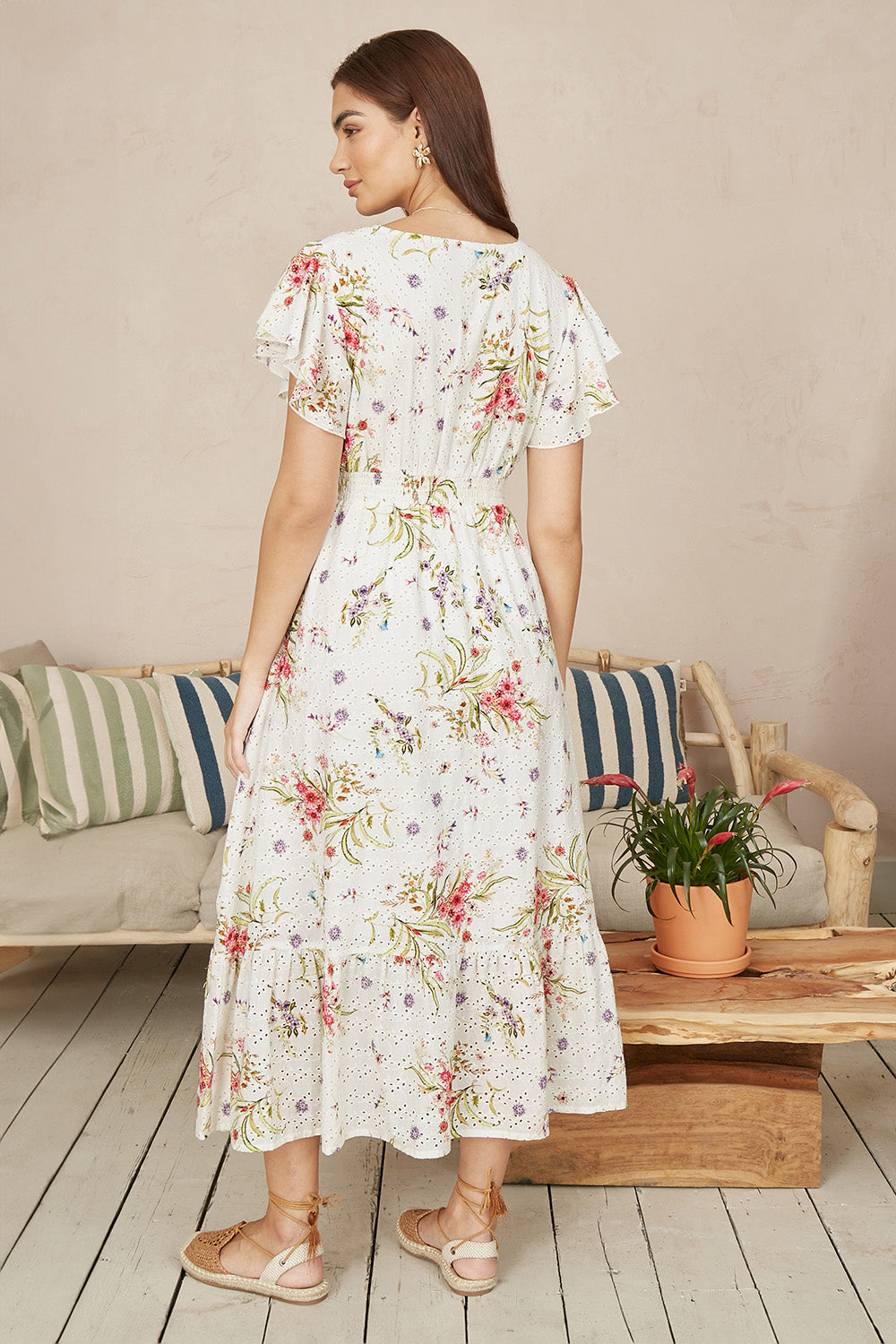 Yumi White Floral Broderie Anglaise Wrap Midi Dress DRES Day Yumi