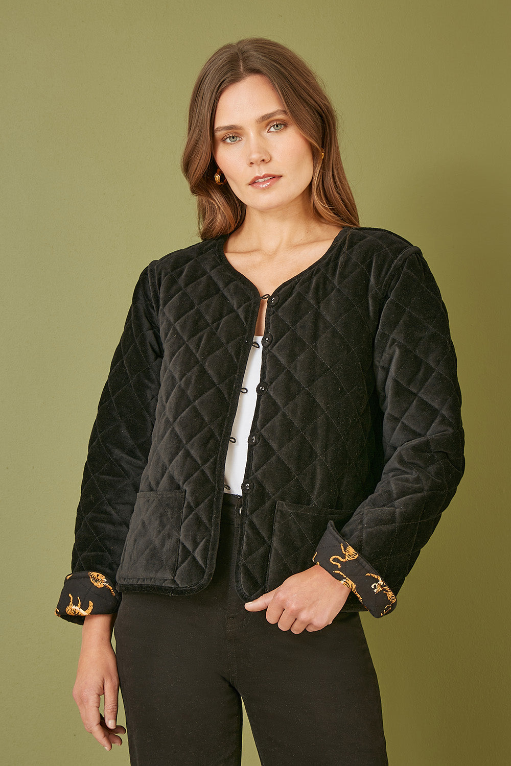 Velvet Quilted Jacket Reversible Leopard Lining