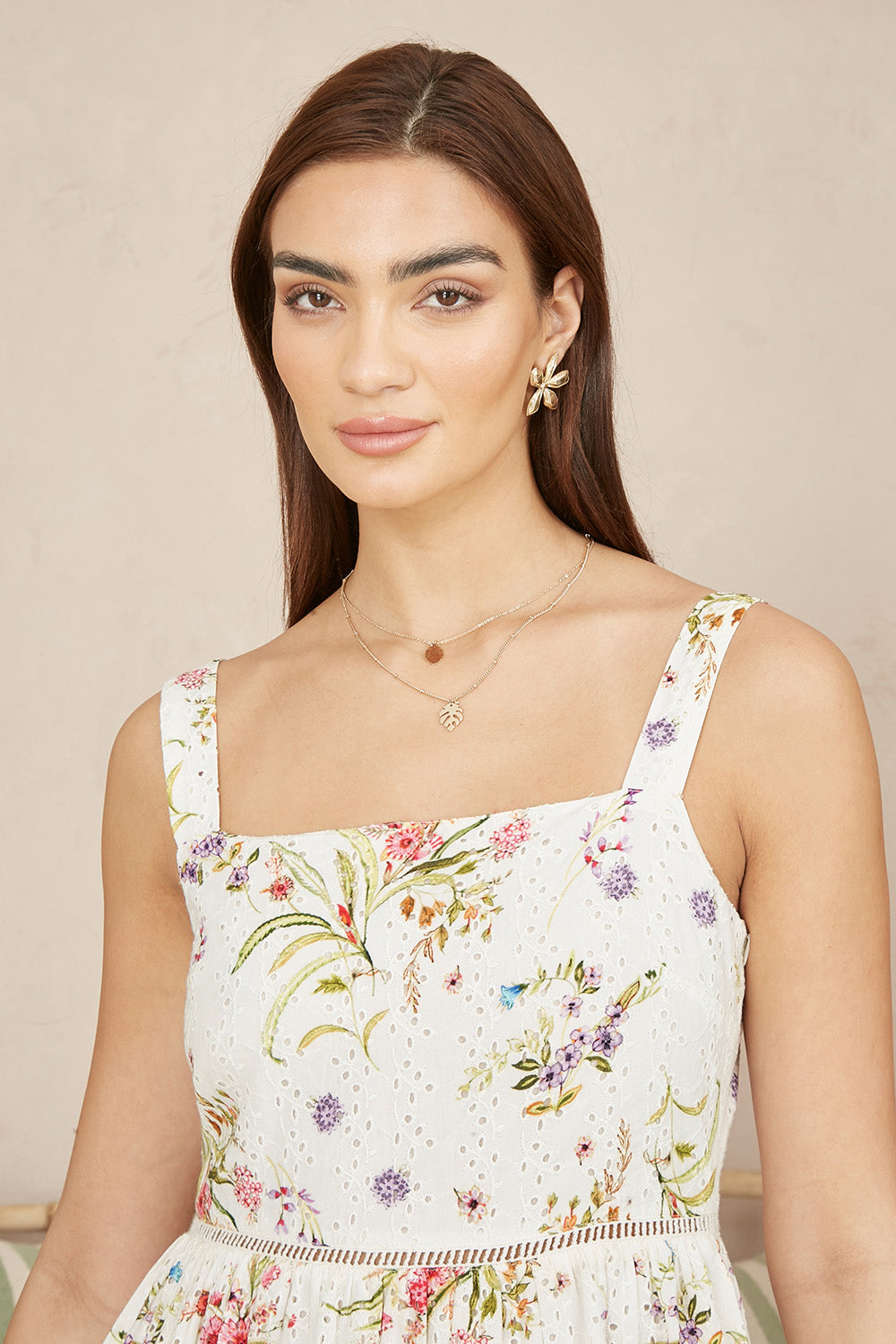Yumi White Floral Broderie Anglaise Midi Sun Dress DRES Day Yumi