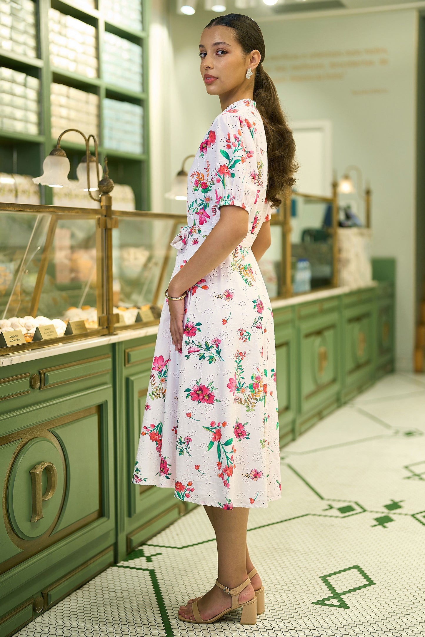 Yumi White Floral Print Cotton Broderie Anglaise Midi Shirt Dress Beachwear Yumi