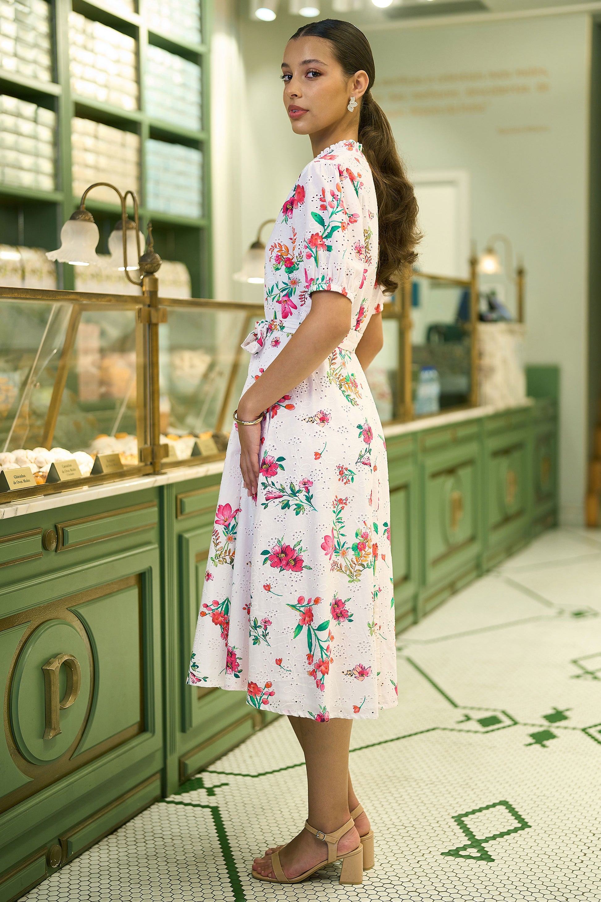 Yumi White Floral Print Cotton Broderie Anglaise Midi Shirt Dress Beachwear Yumi