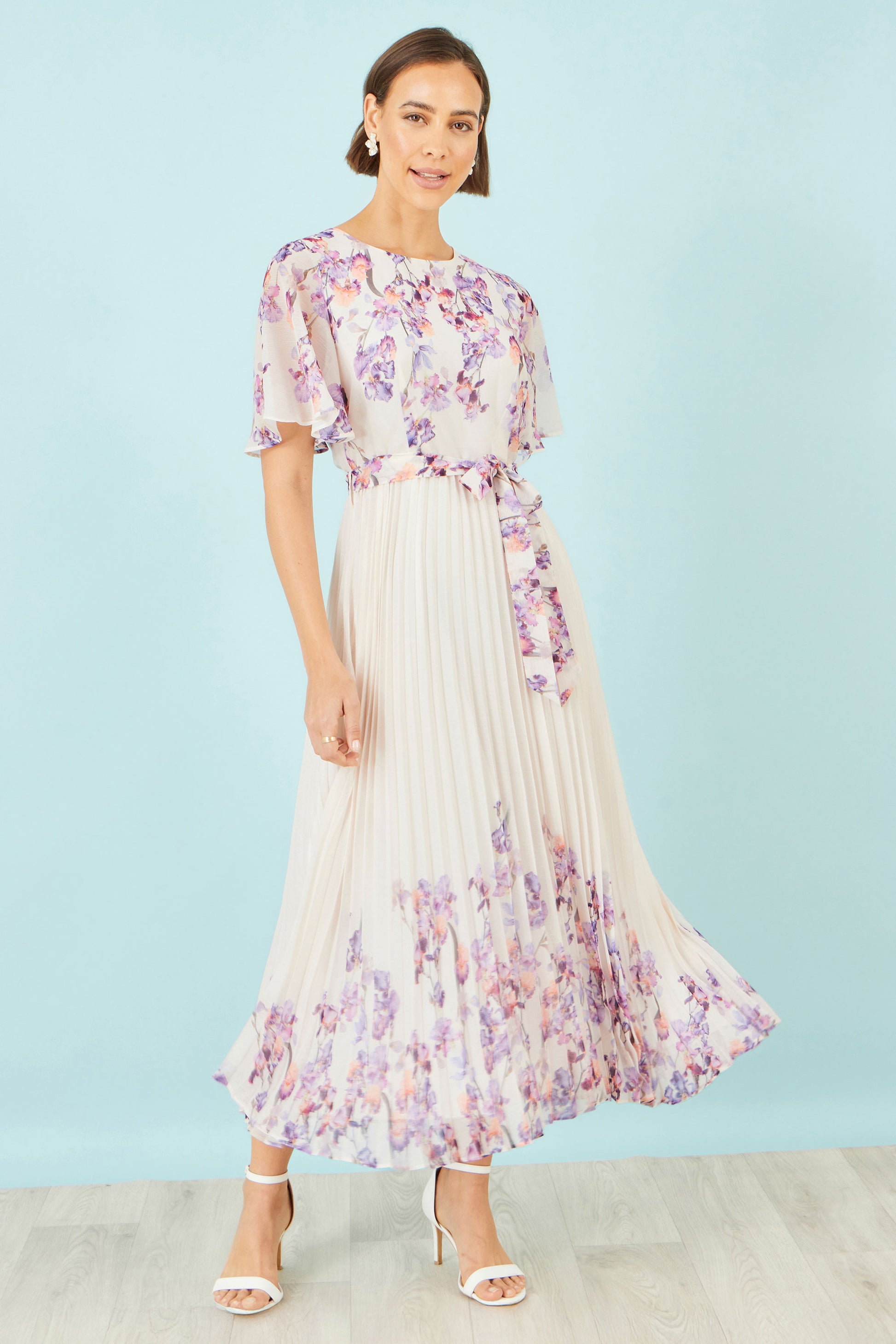 Yumi Ivory Floral Mirror Pleated Midi Dress Dress Occasion Yumi