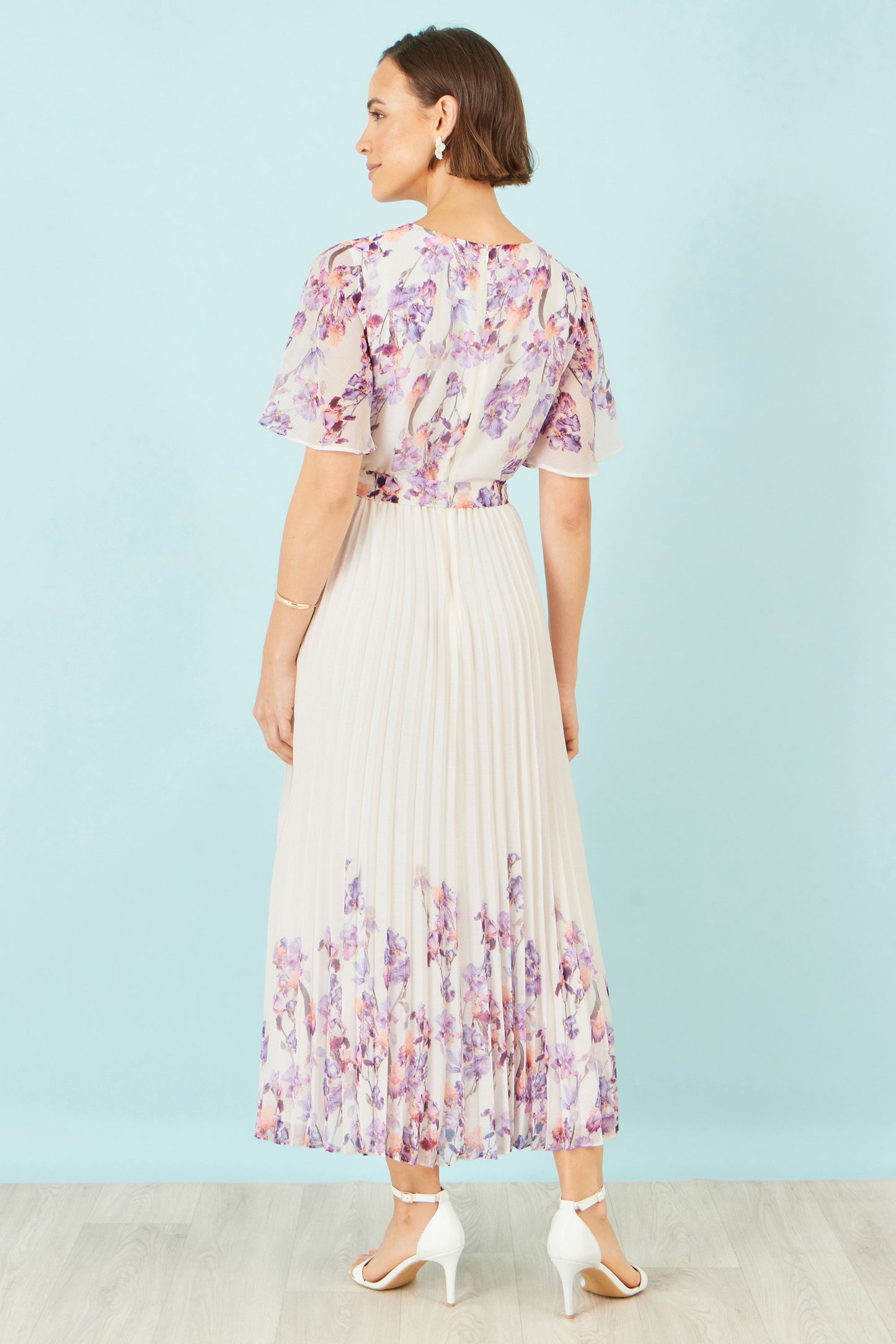 Yumi Ivory Floral Mirror Pleated Midi Dress Dress Occasion Yumi