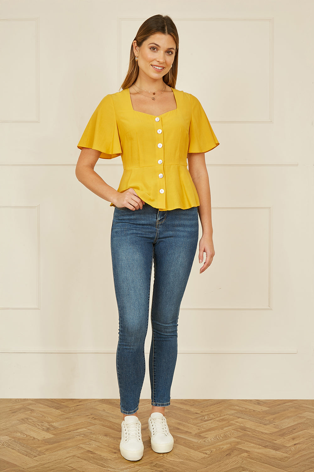 Yumi Yellow Button Up Top Top Yumi