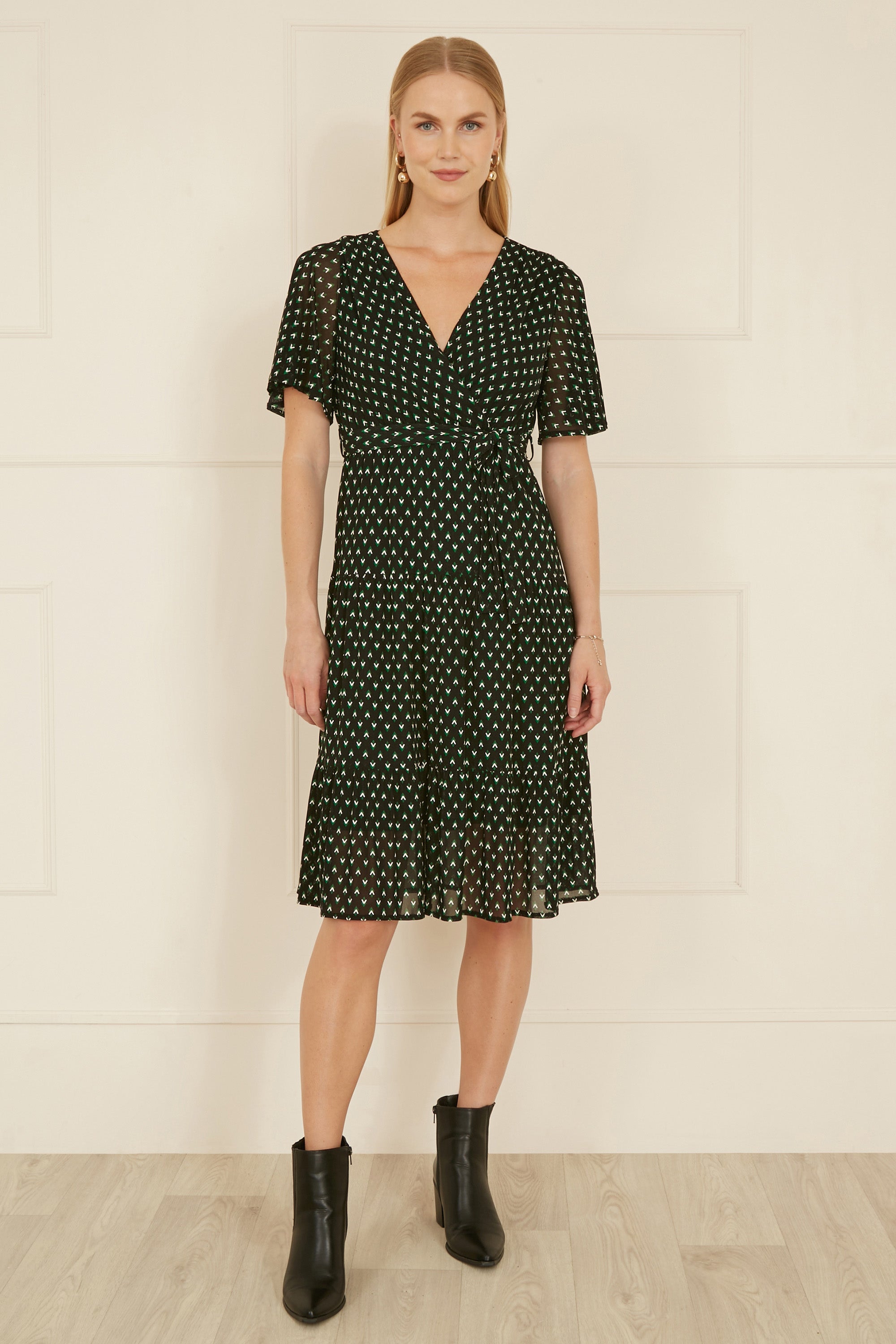 Mela Dot Print Mesh Stretch Midi Skater Dress