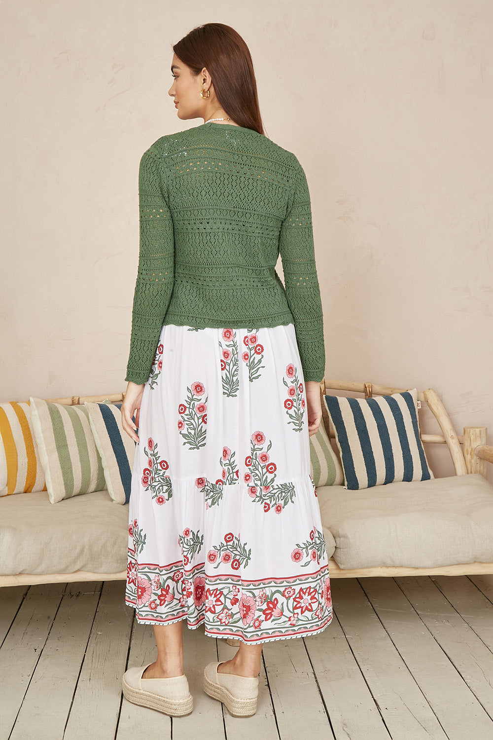 Yumi Green Crochet Tie Front Cardigan | Yumi