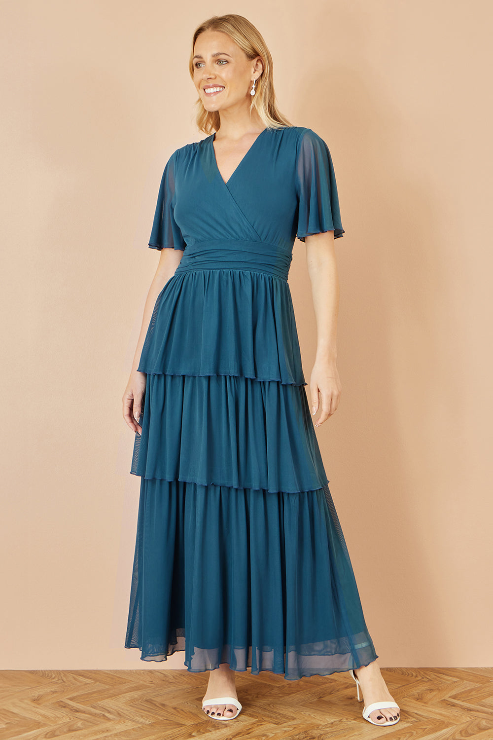 Yumi Teal Mesh Tiered Maxi Dress Dress Occasion Yumi