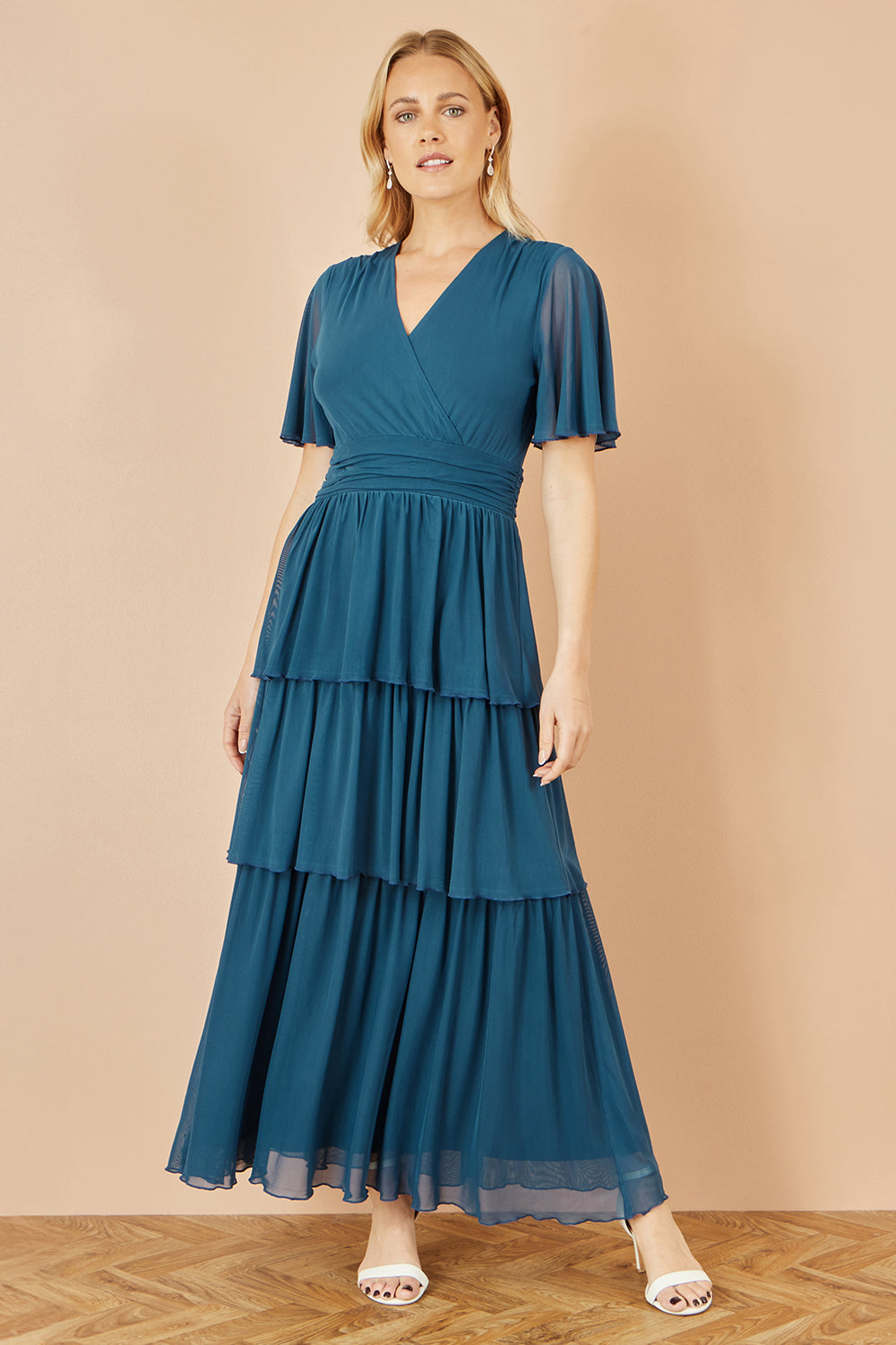 Yumi Teal Mesh Tiered Maxi Dress Dress Occasion Yumi
