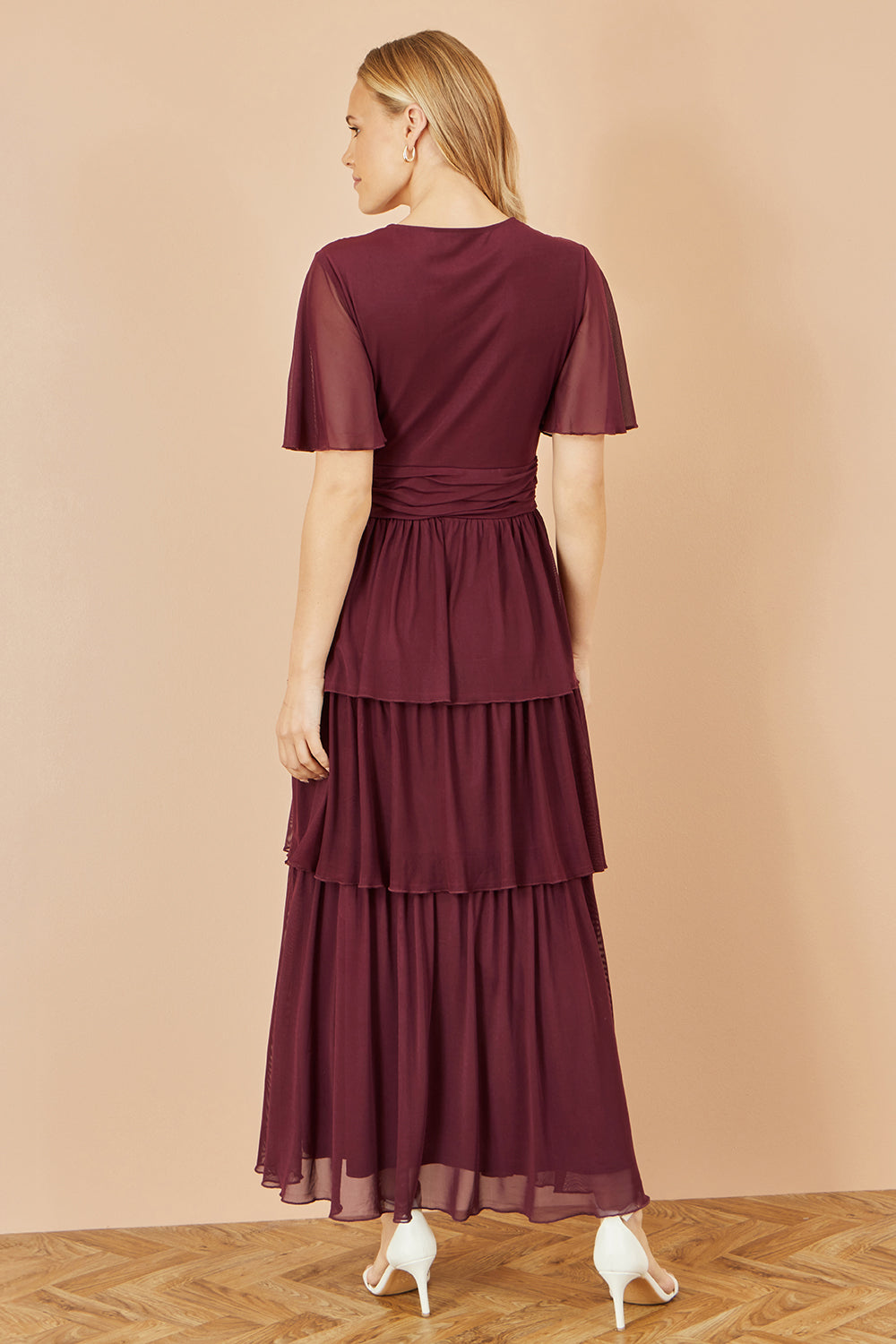 Yumi Burgundy Mesh Tiered Maxi Dress Dress Occasion Yumi