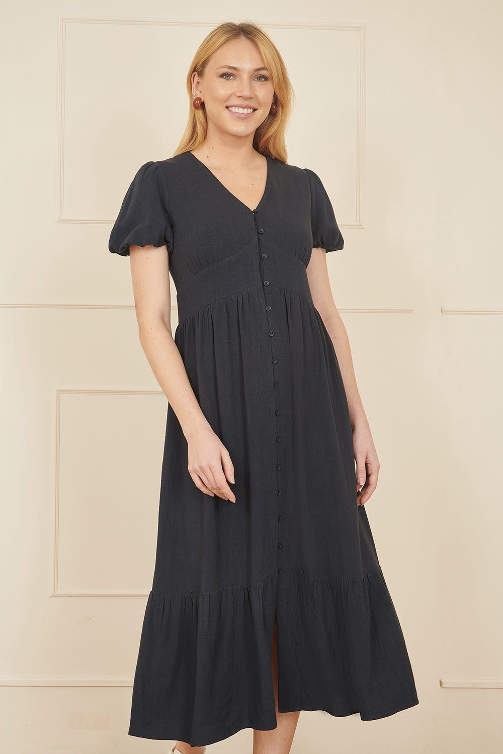 Viscose Button Through Midi Dress