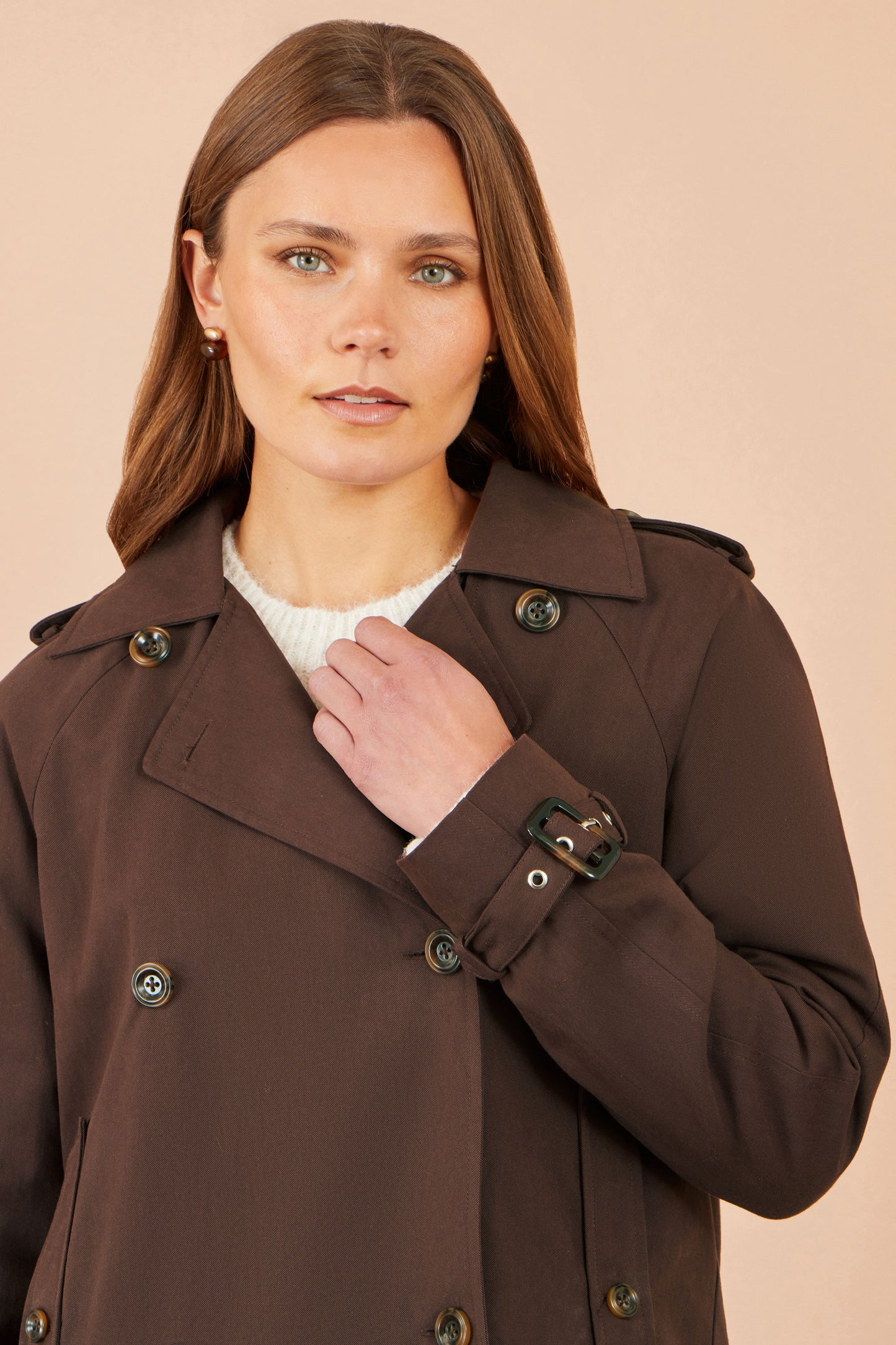 Yumi Brown Cropped Trench Coat With Check Lining Outerwear Yumi