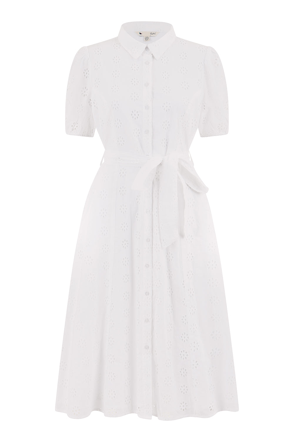 Yumi White Cotton Broderie Anglaise Midi Shirt Dress DRES Day Yumi