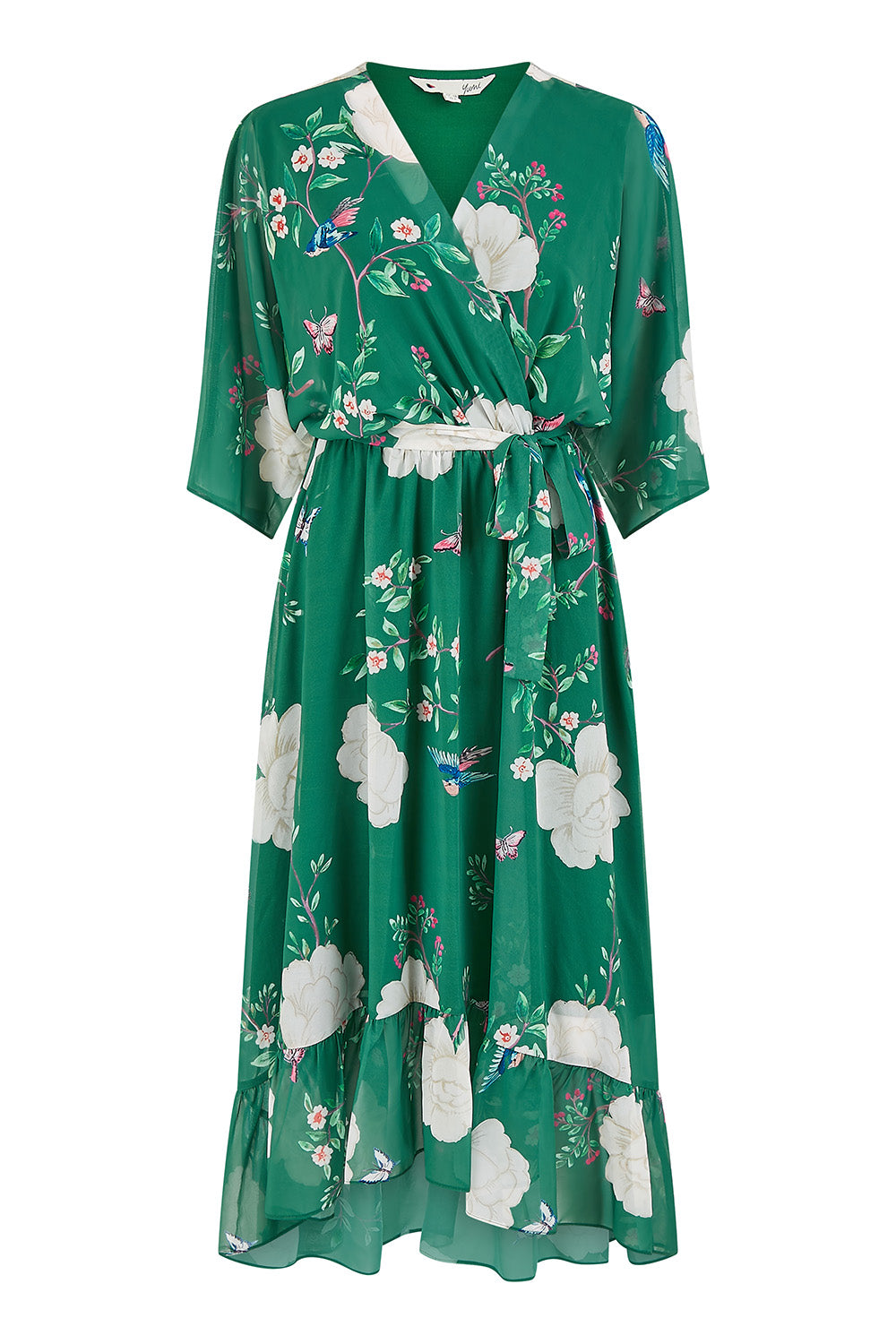 Yumi Green Bird and Floral Print Midi Wrap Dress | Yumi Yumi Green Bird and Floral Print Midi Wrap Dress | Yumi