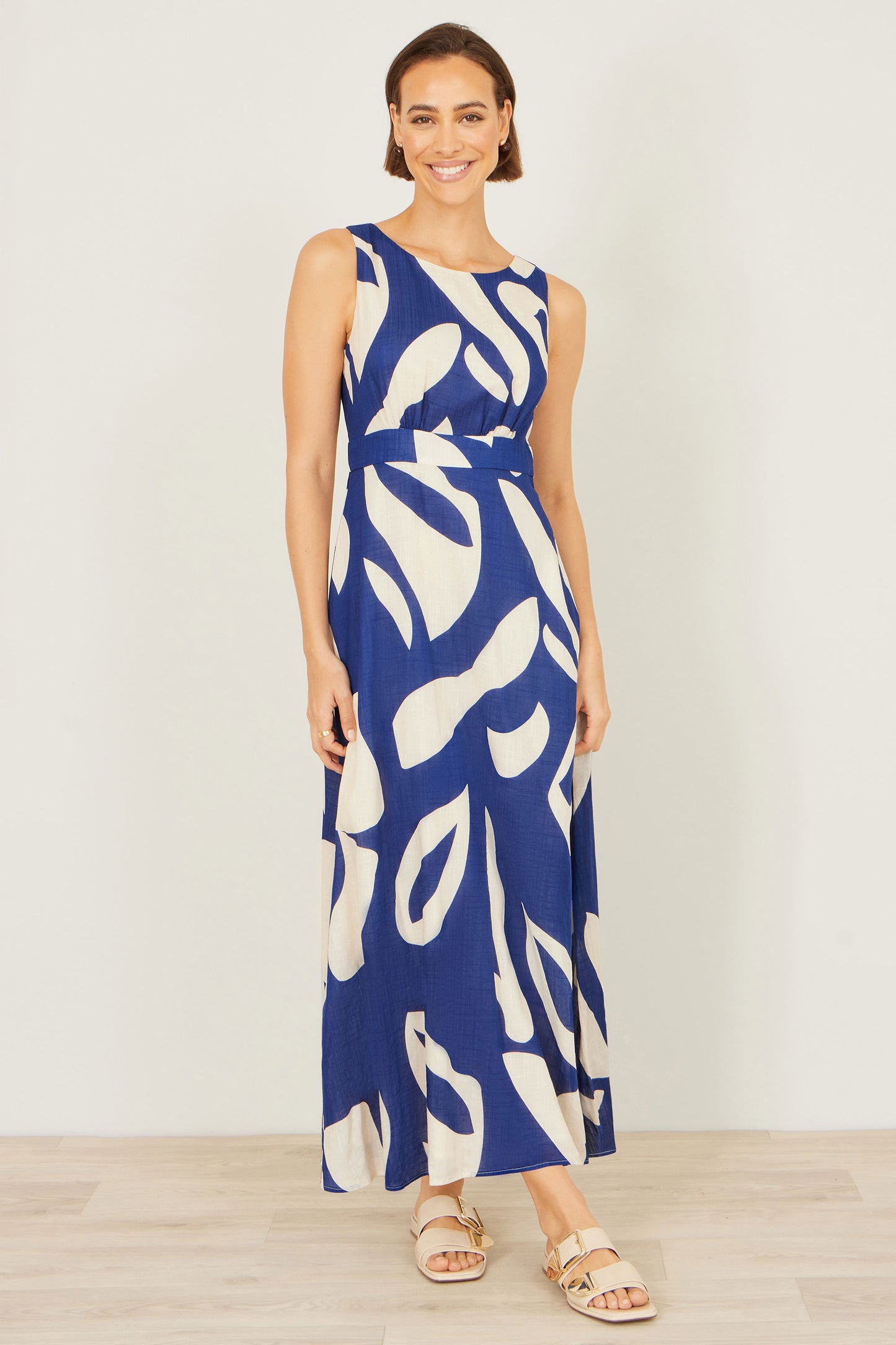 Yumi Navy Abstract Maxi Dress With Tie Back Beachwear Yumi