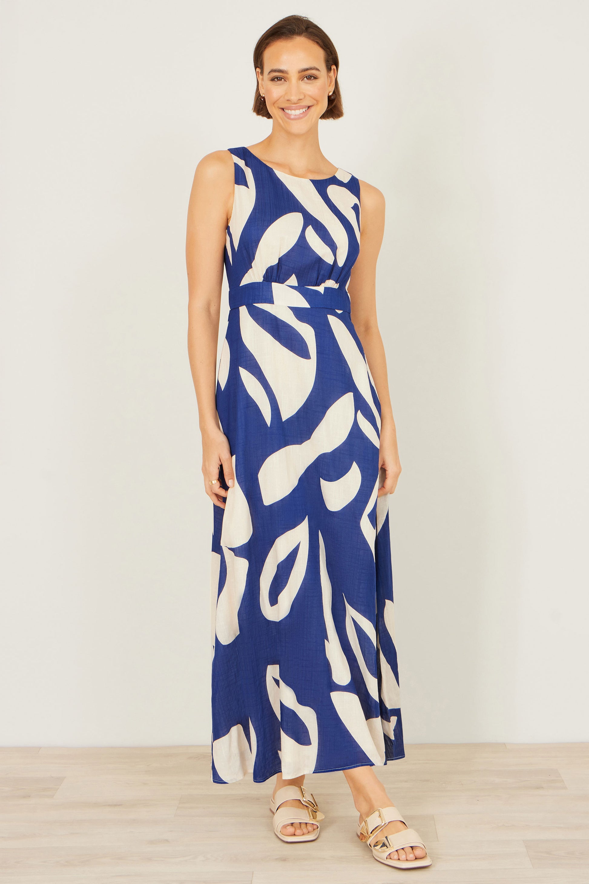 Yumi Navy Abstract Maxi Dress With Tie Back Beachwear Yumi