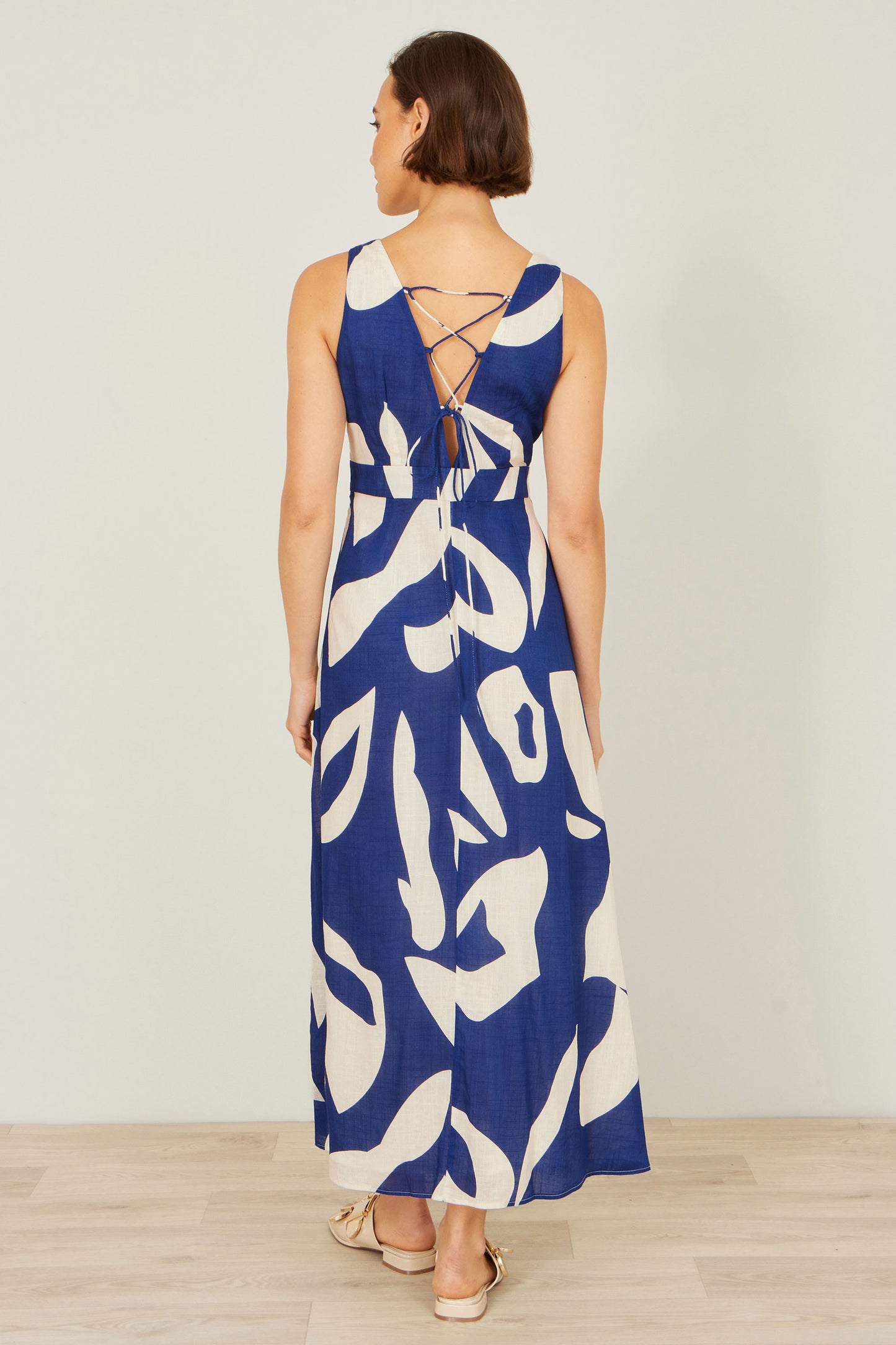Yumi Navy Abstract Maxi Dress With Tie Back Beachwear Yumi