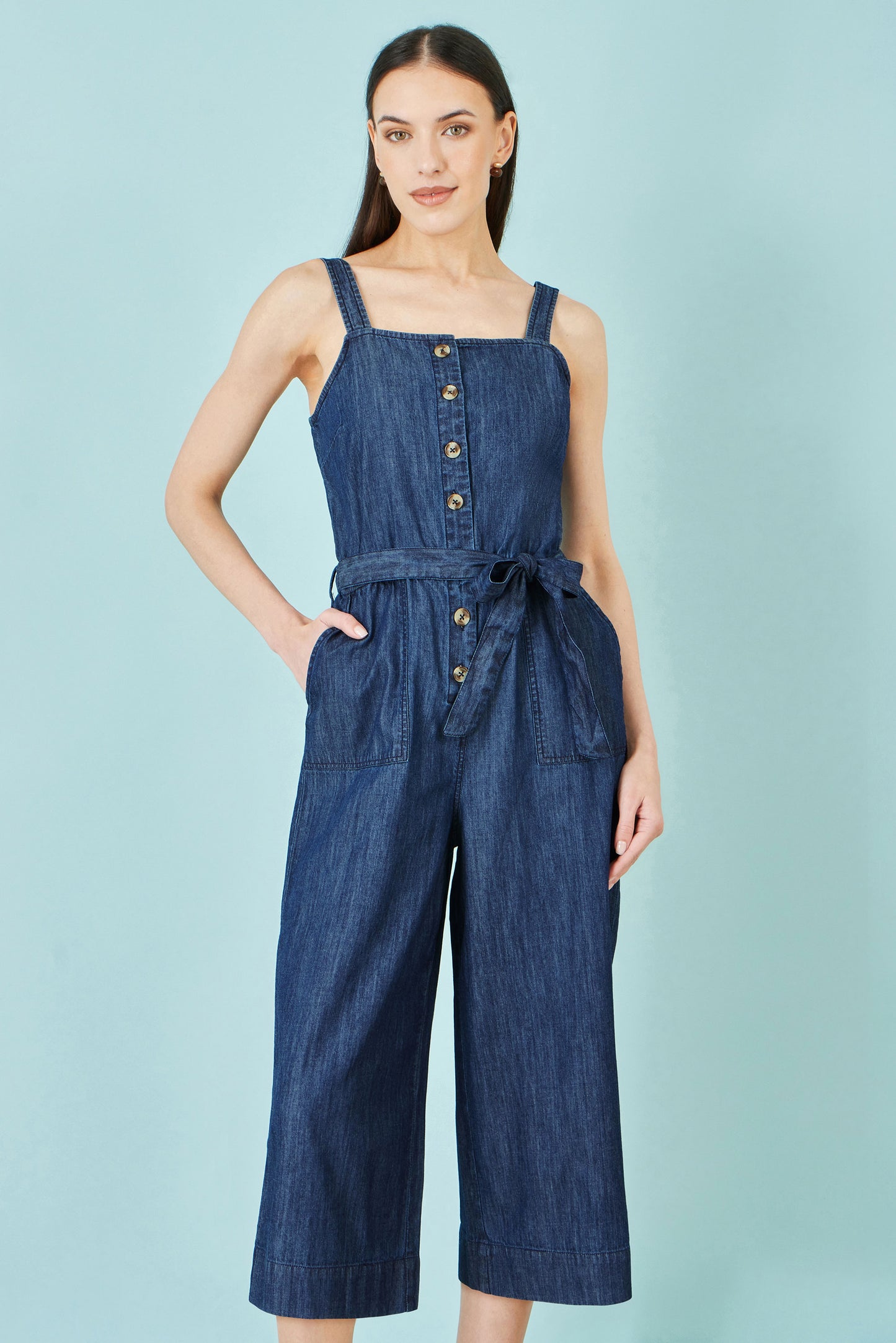 Yumi Blue Chambray Button Through Jumpsuit JUMPSUIT Yumi