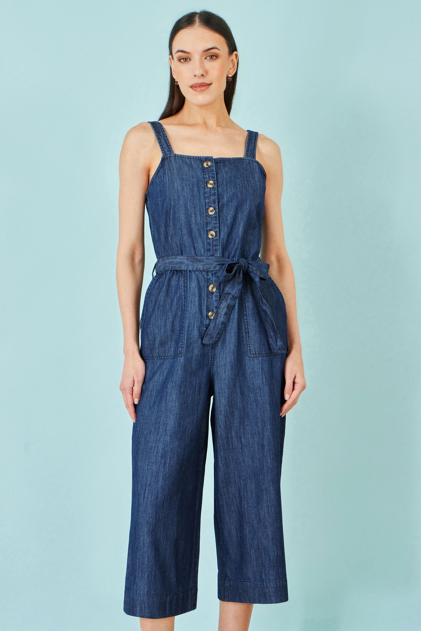 Yumi Blue Chambray Button Through Jumpsuit JUMPSUIT Yumi
