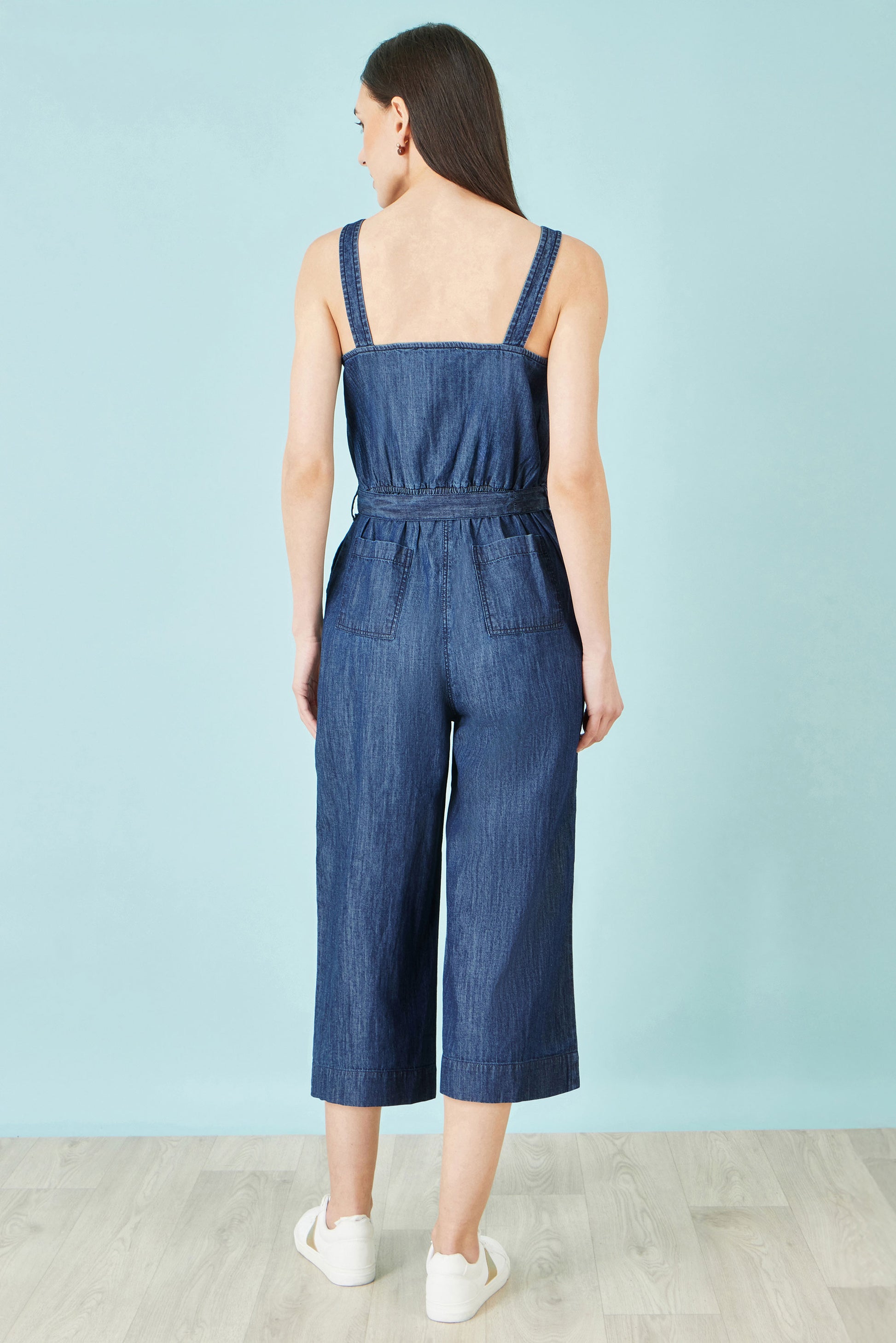 Yumi Blue Chambray Button Through Jumpsuit JUMPSUIT Yumi