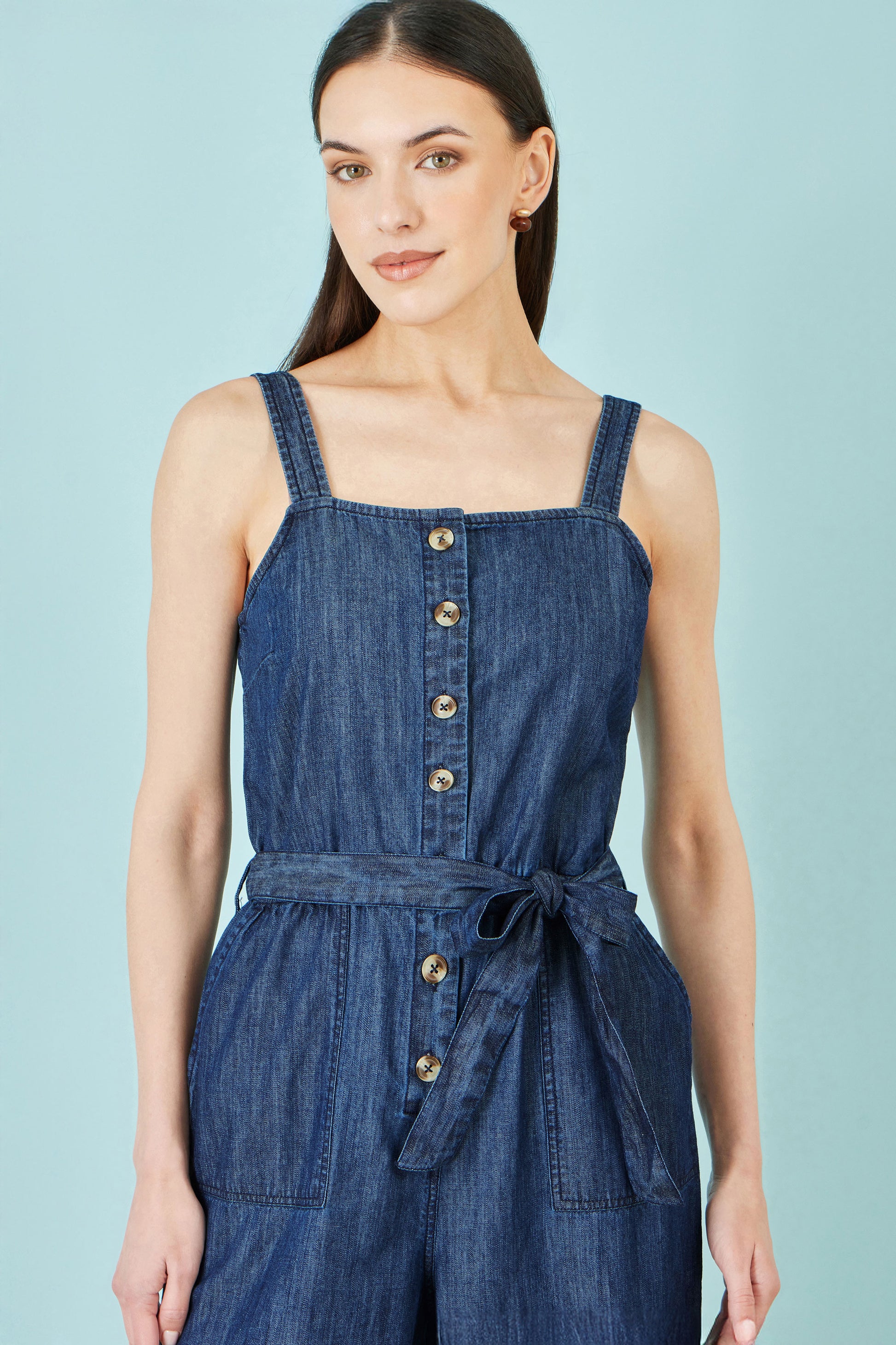 Yumi Blue Chambray Button Through Jumpsuit JUMPSUIT Yumi