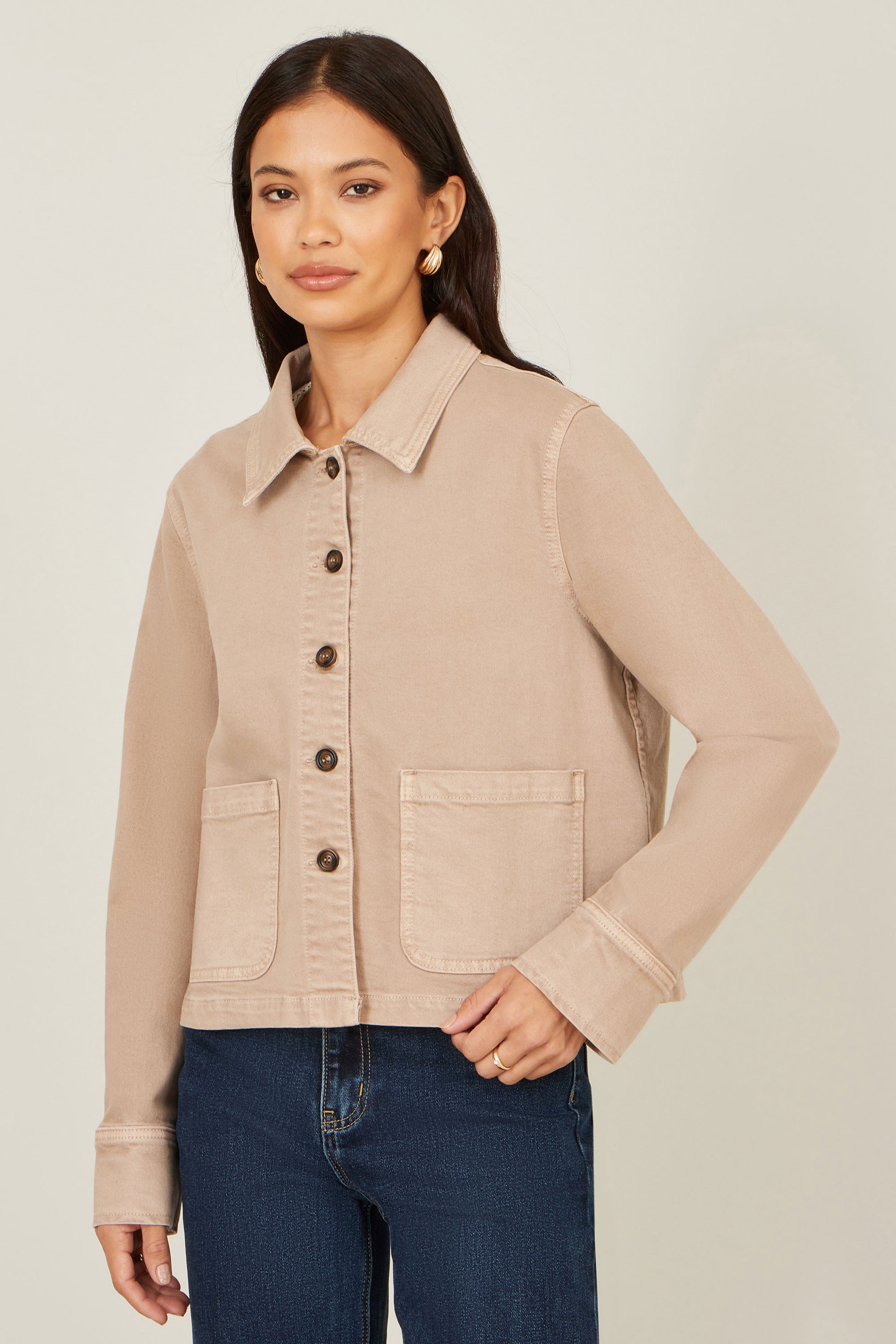 Yumi Beige Canvas Jacket With Patch Pockets Outerwear Yumi