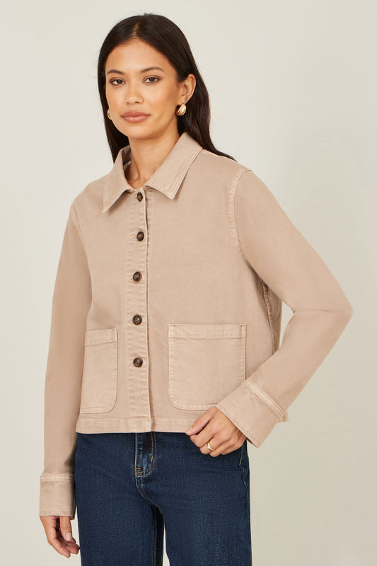 Yumi Beige Canvas Jacket With Patch Pockets Outerwear Yumi