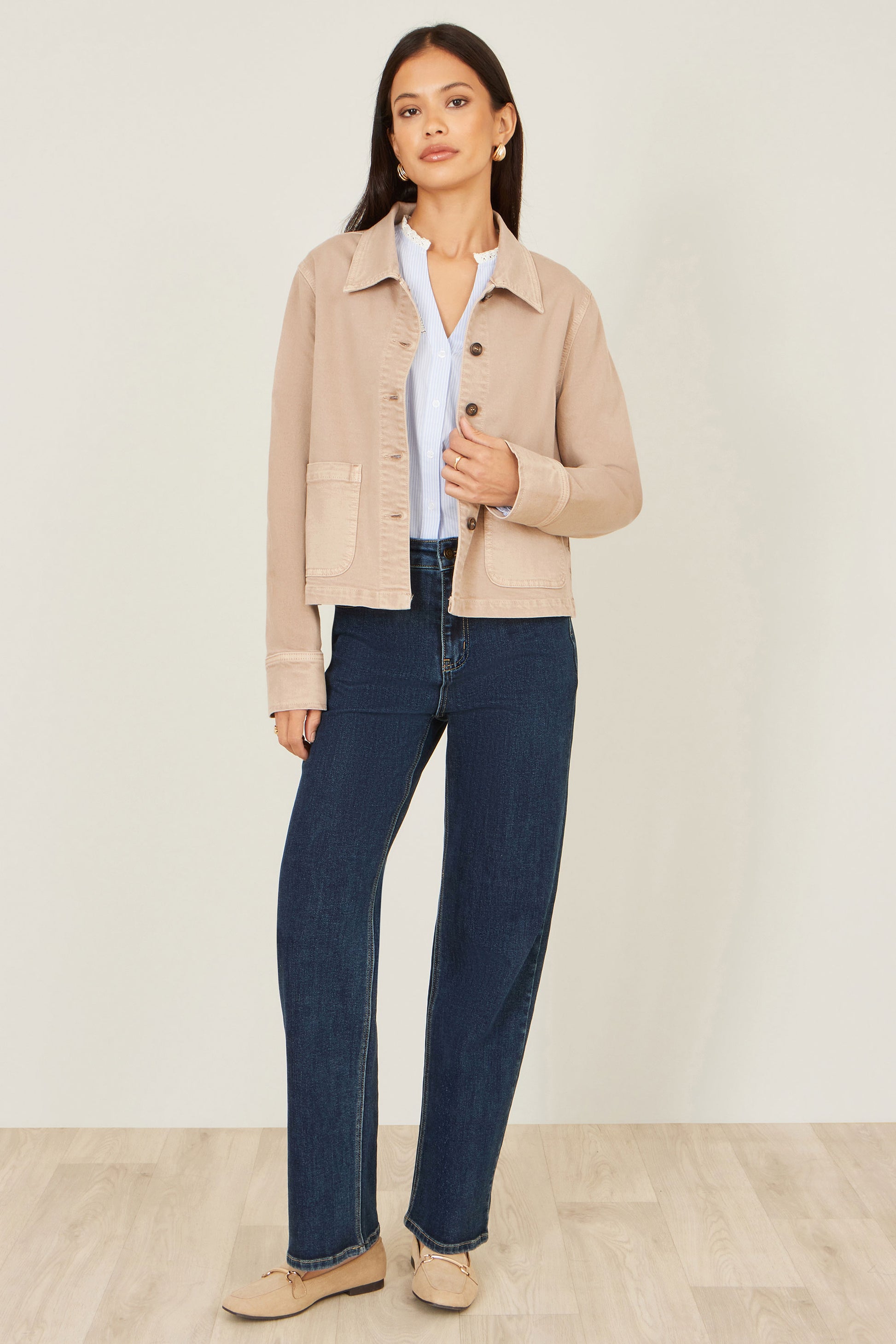 Yumi Beige Canvas Jacket With Patch Pockets Outerwear Yumi