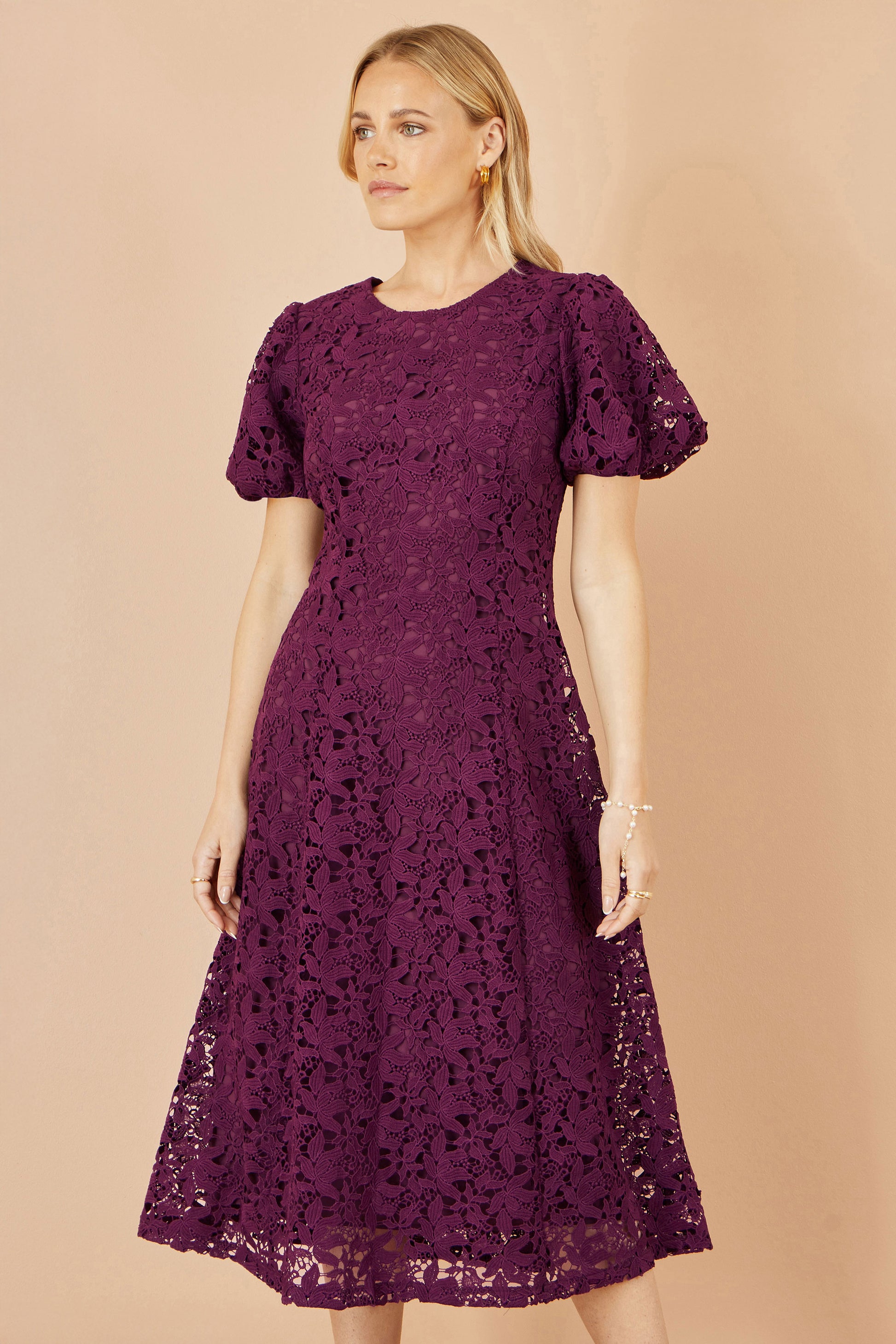 Yumi Burgundy Lace Midi Skater Dress Dress Occasion Yumi