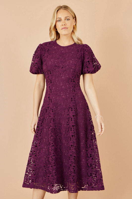 Yumi Burgundy Lace Midi Skater Dress Dress Occasion Yumi