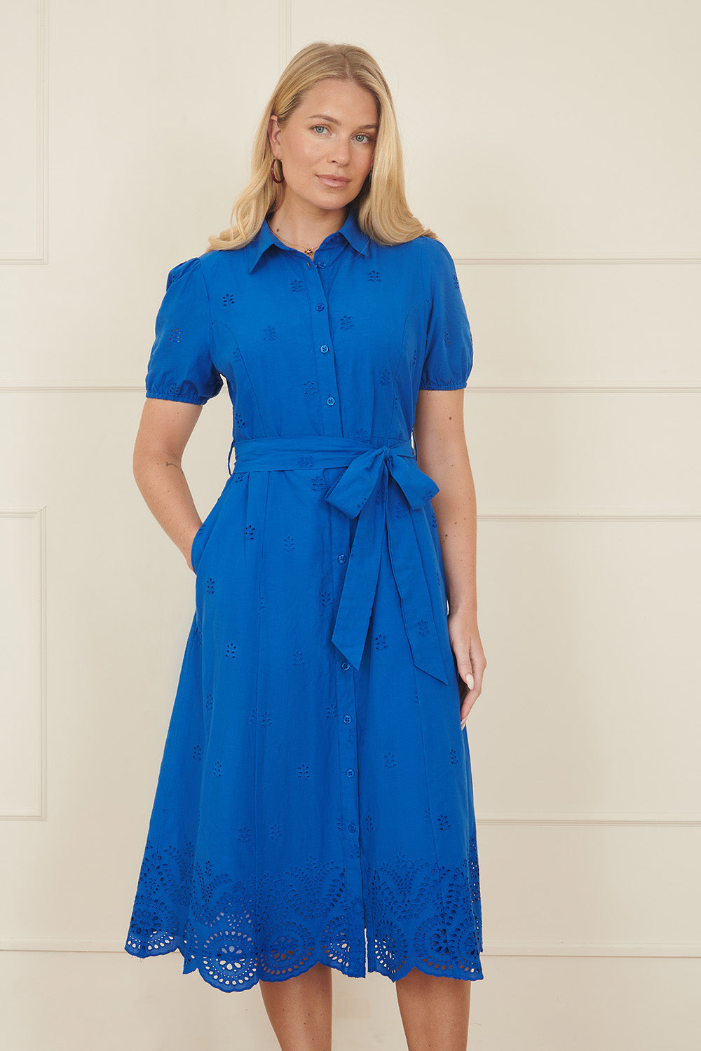 Yumi Blue Cotton Shirt Midi Dress With Cut Out Details DRES Day Yumi