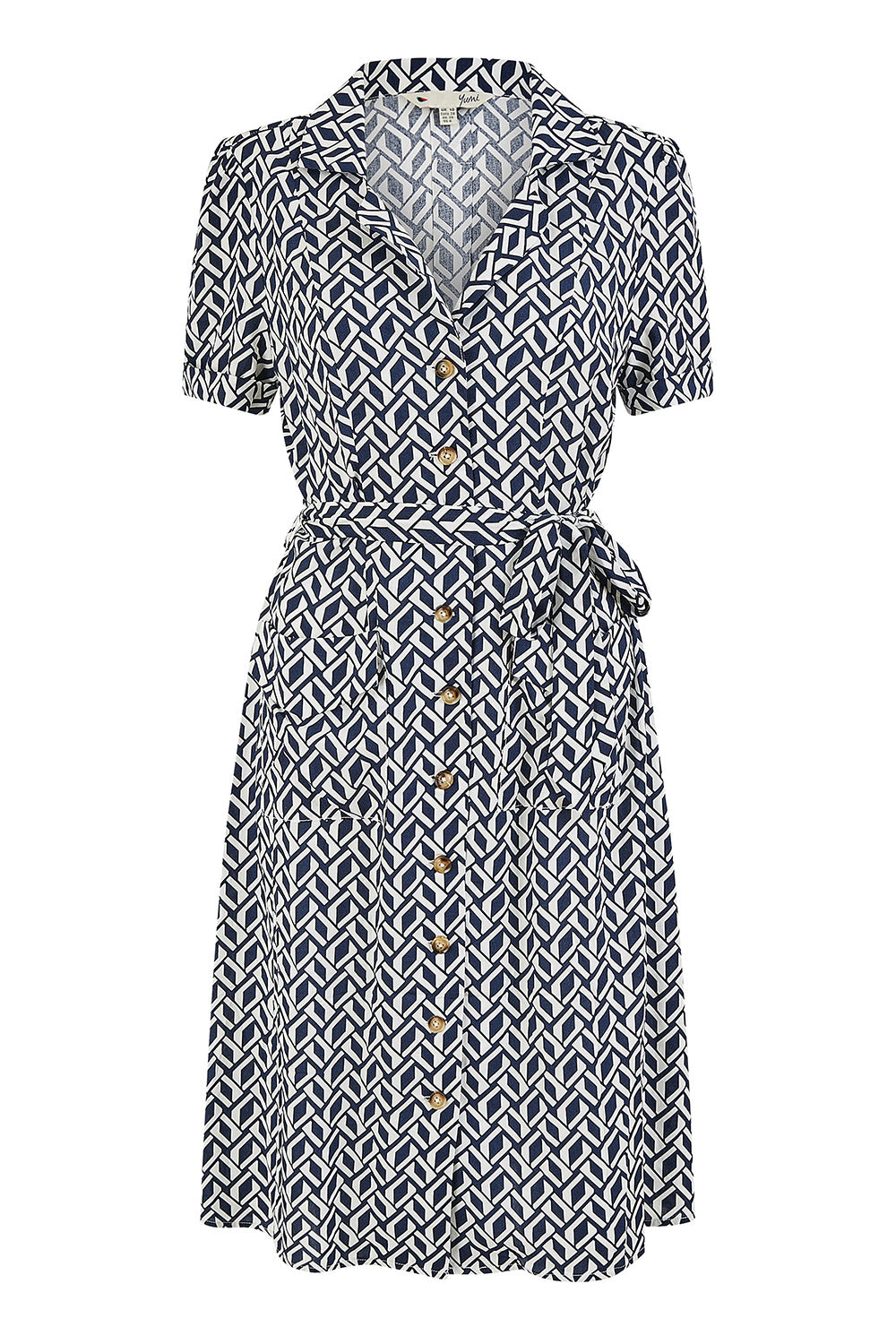 Yumi Navy Geo Print Retro Style Shirt Dress DRES Day Yumi