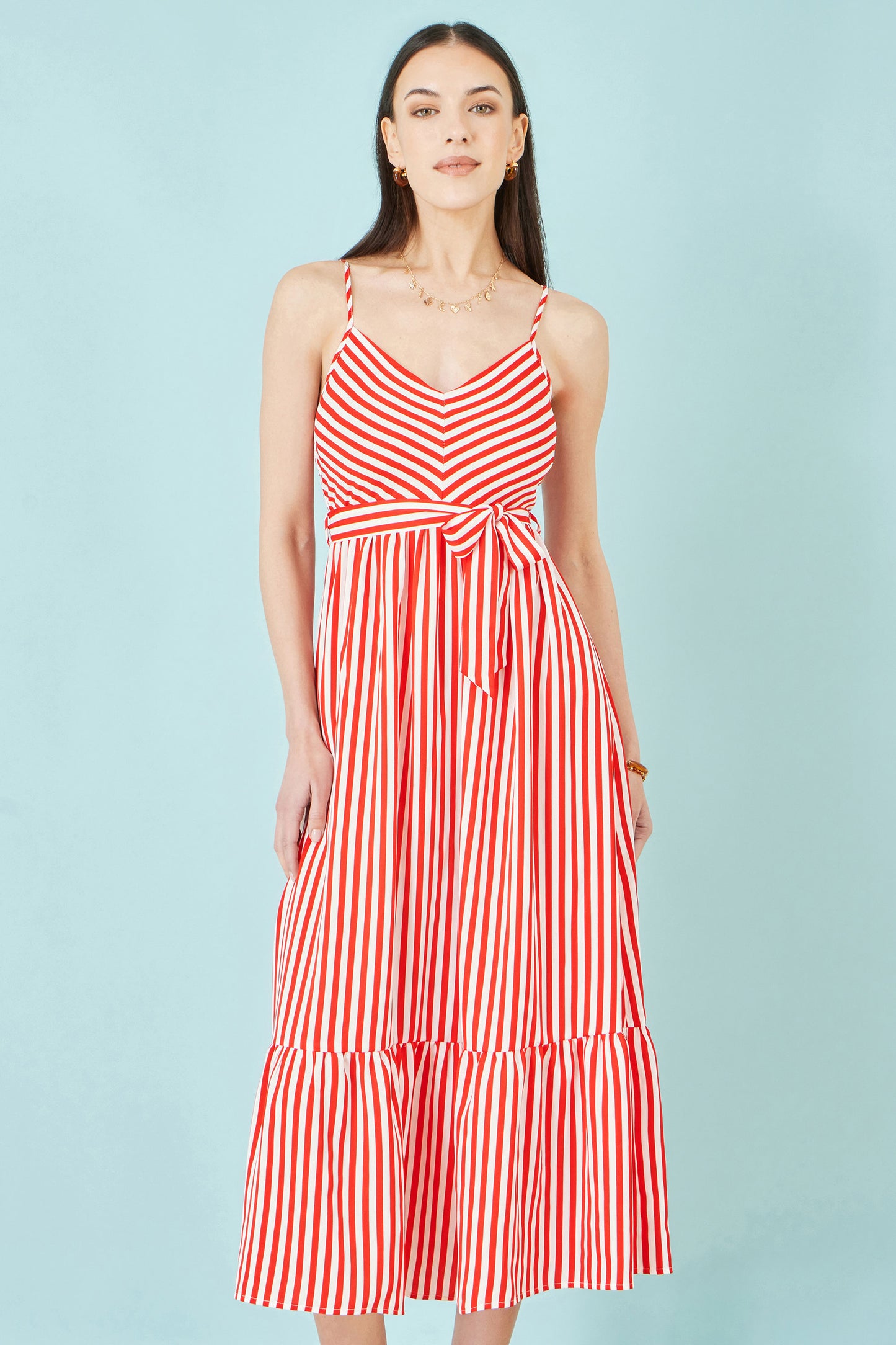Yumi Red Stripe Midi Sun Dress Beachwear Yumi