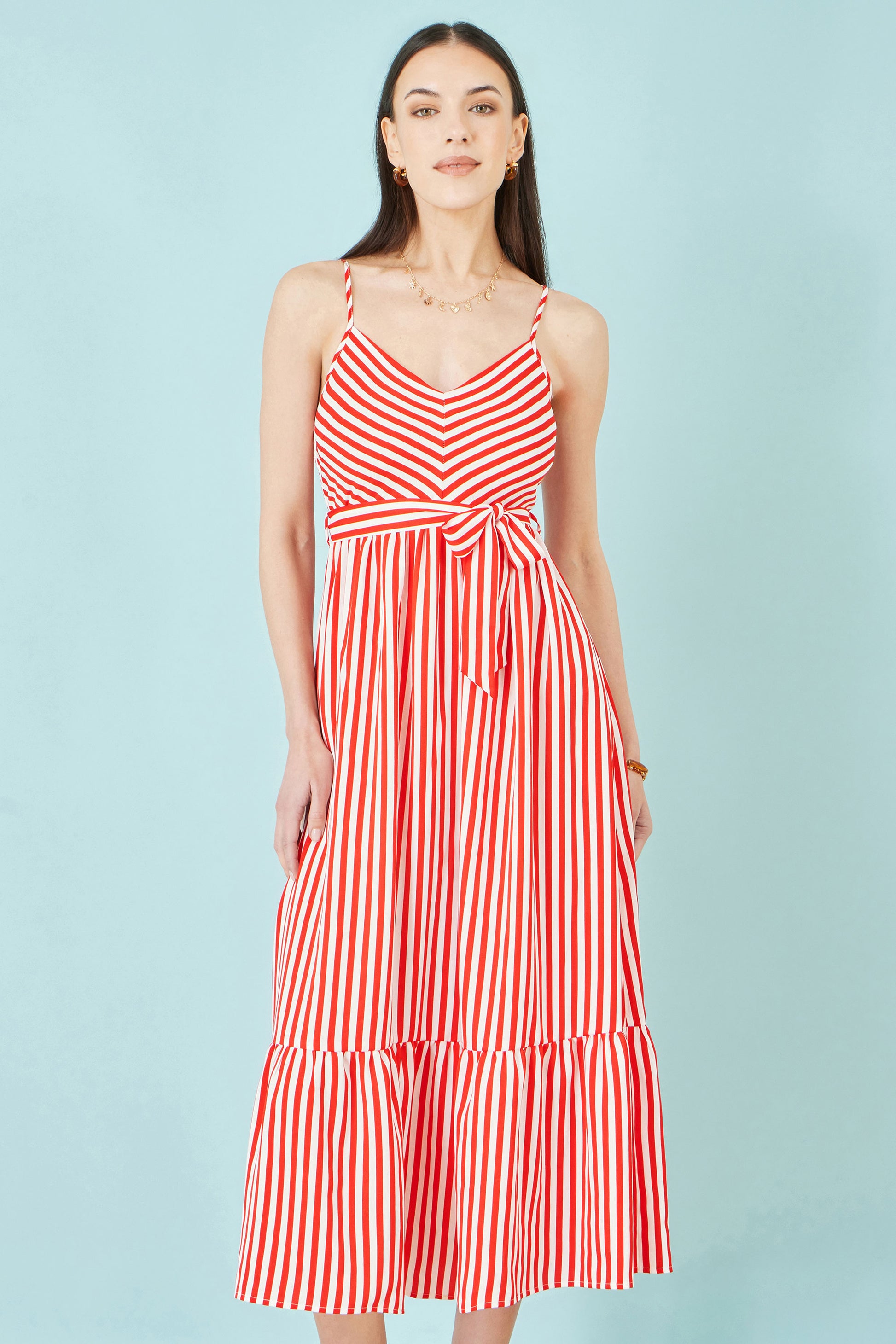 Yumi Red Stripe Midi Sun Dress Beachwear Yumi